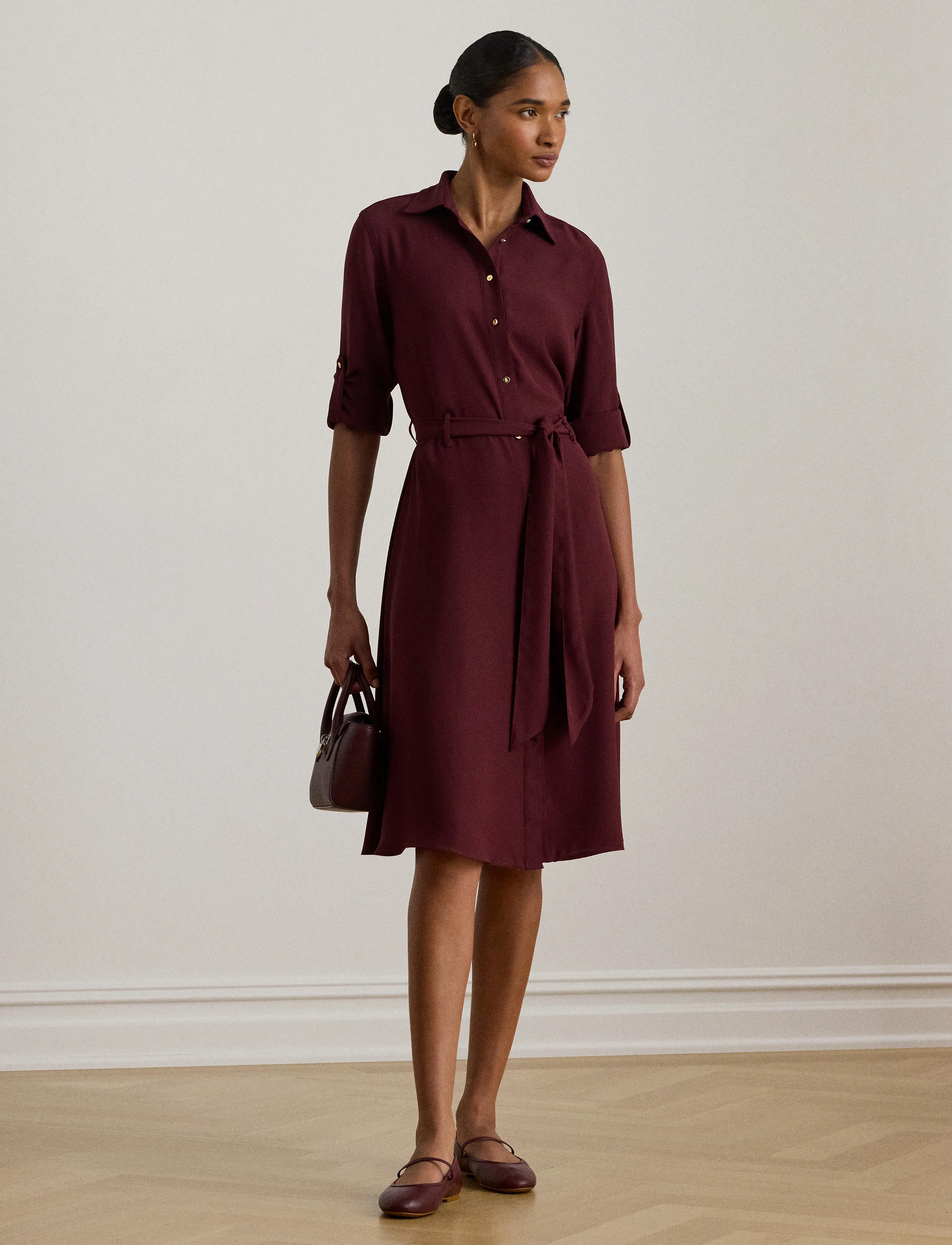Lauren Ralph Lauren Double-Faced Georgette Shirtdress - Kjoler - DARK GARNET / burgundy
