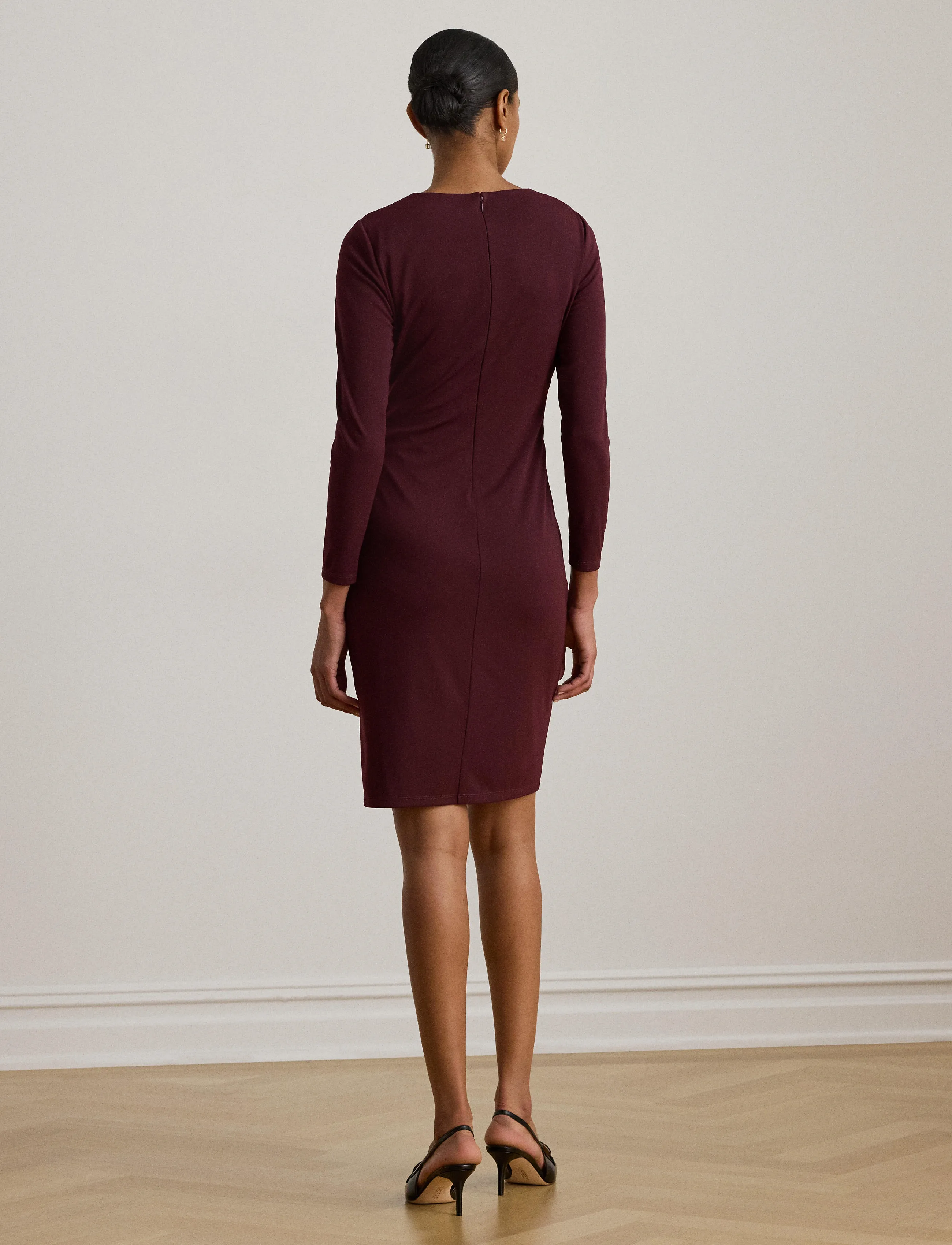 Lauren Ralph Jersey Three-Quarter-Sleeve Dress, 34, Dresses, Burgunderrot - Knee-length & Midi, Frauen