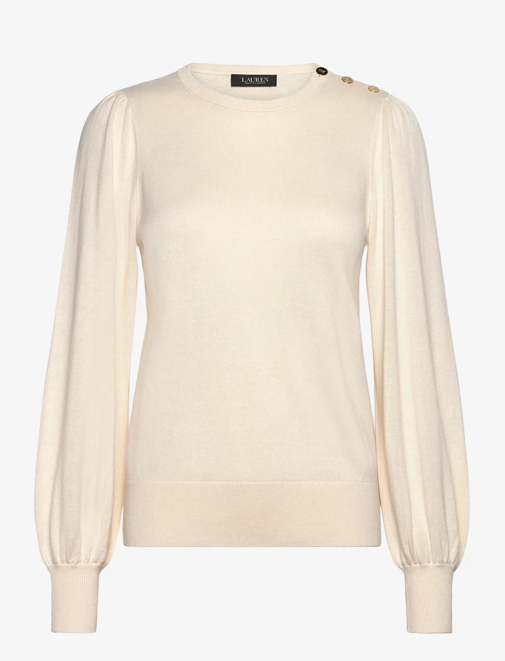 Lauren Ralph Lauren - Button-Trim Puff-Sleeve Sweater - langärmlige tops - mascarpone cream - 0