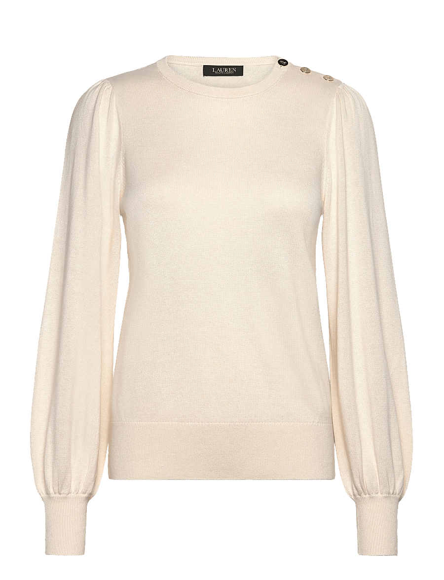 Lauren Ralph Lauren - Button-Trim Puff-Sleeve Sweater - mascarpone cream - 0