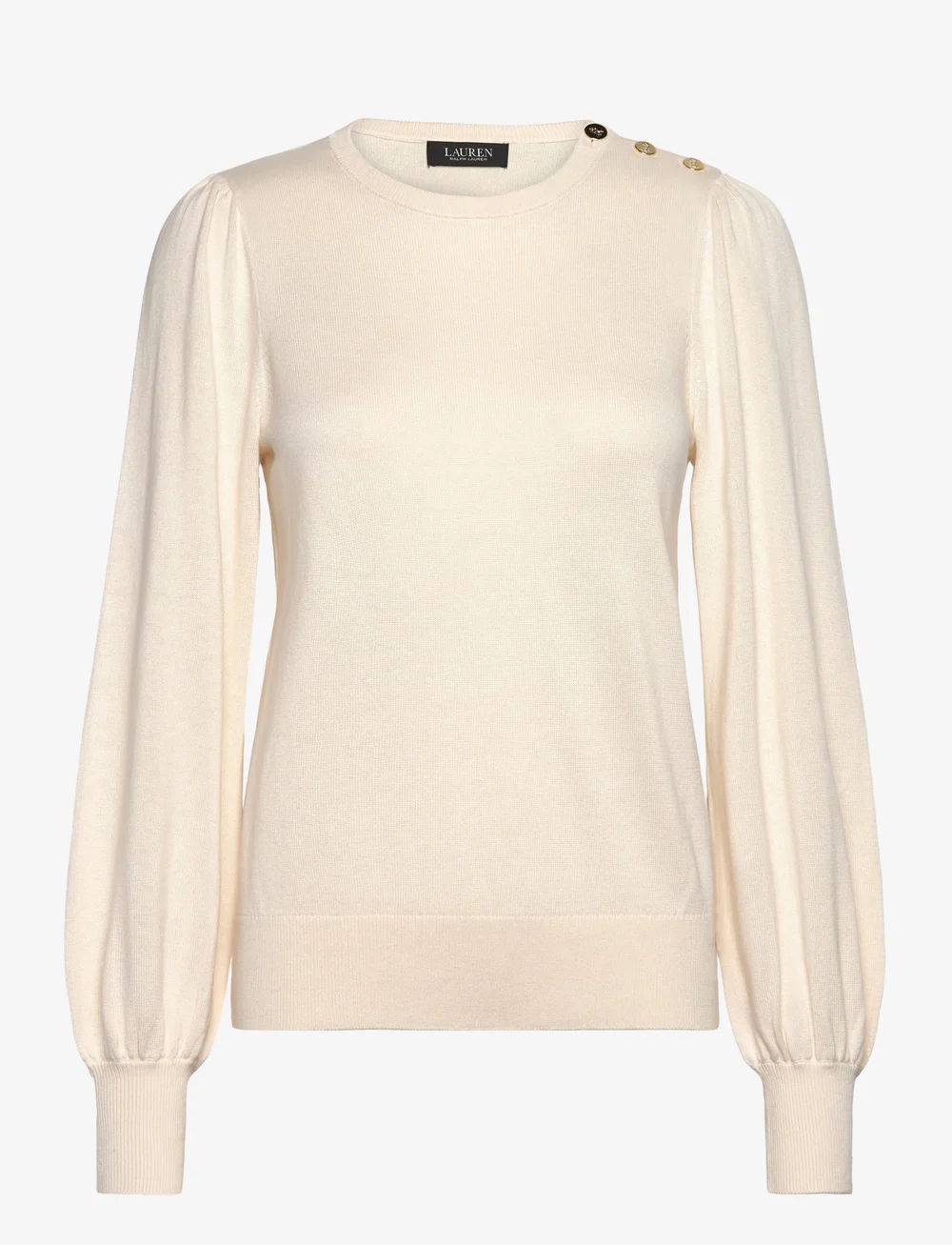 Lauren Ralph Lauren - Button-Trim Puff-Sleeve Sweater - langärmlige tops - mascarpone cream - 1