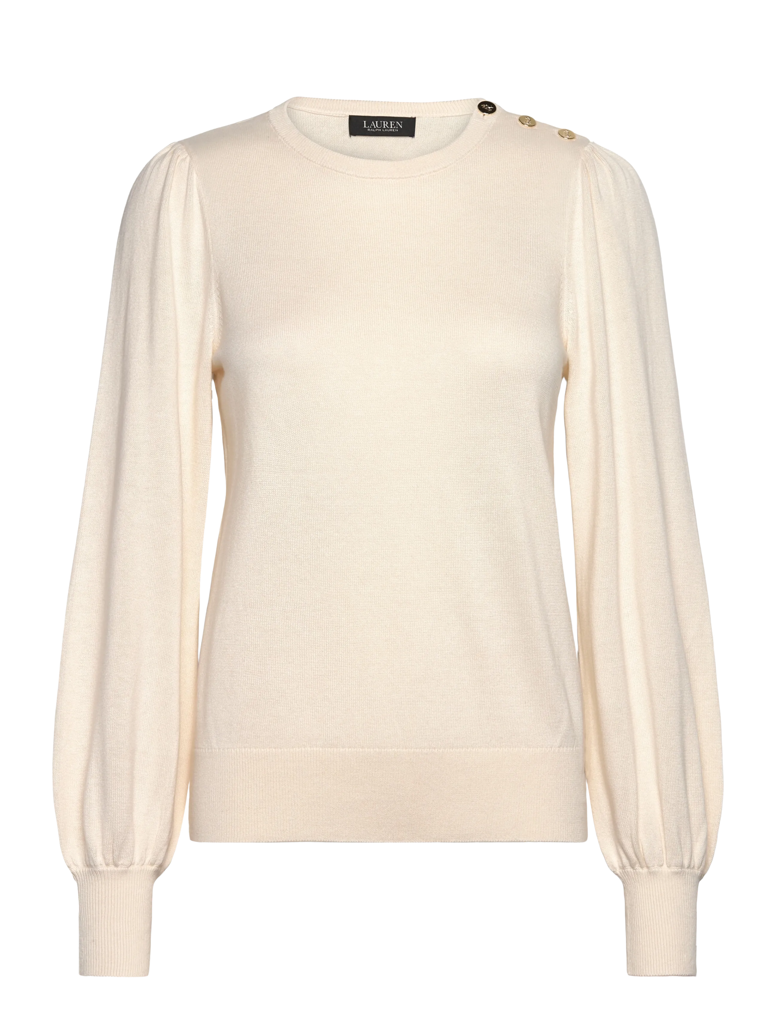 Lauren Ralph Lauren - Button-Trim Puff-Sleeve Sweater - mascarpone cream - 1
