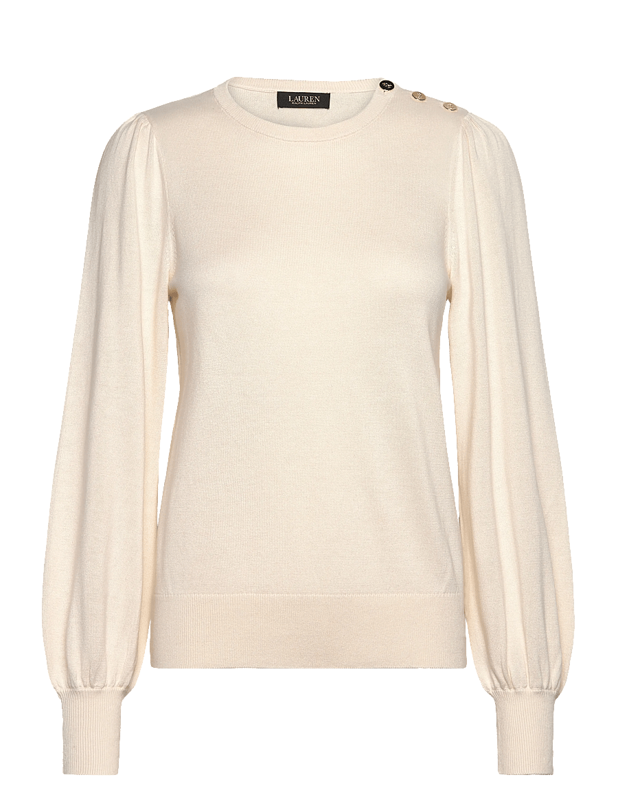 Lauren Ralph Lauren - Button-Trim Puff-Sleeve Sweater - mascarpone cream - 1