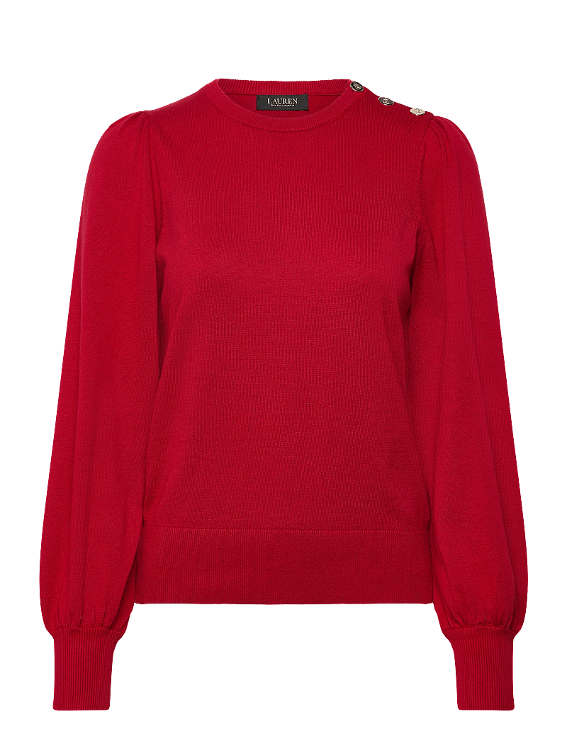 Lauren Ralph Lauren - Button-Trim Puff-Sleeve Sweater - langärmlige blusen - ralph red - 0