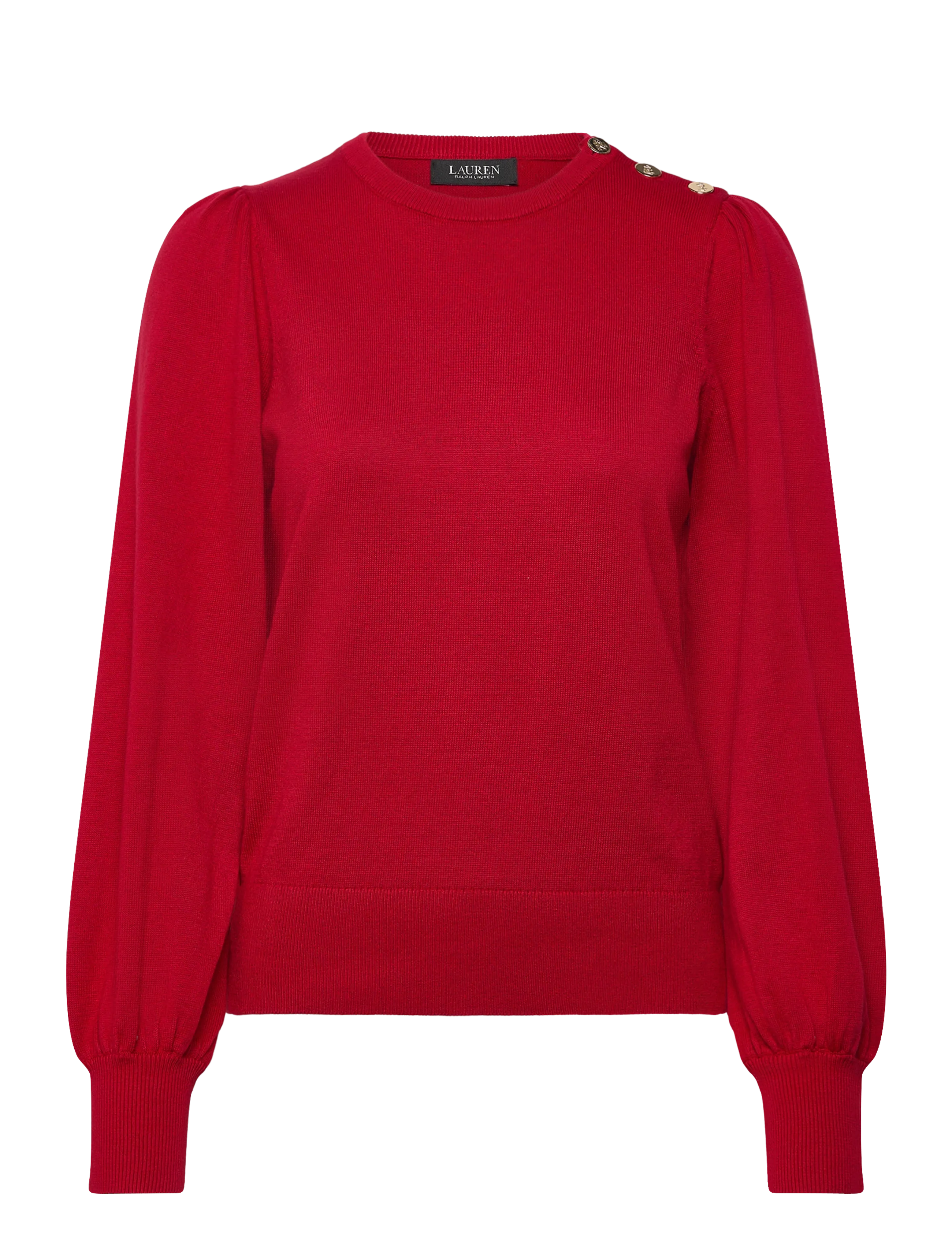 Lauren Ralph Lauren - Button-Trim Puff-Sleeve Sweater - langärmlige blusen - ralph red - 0