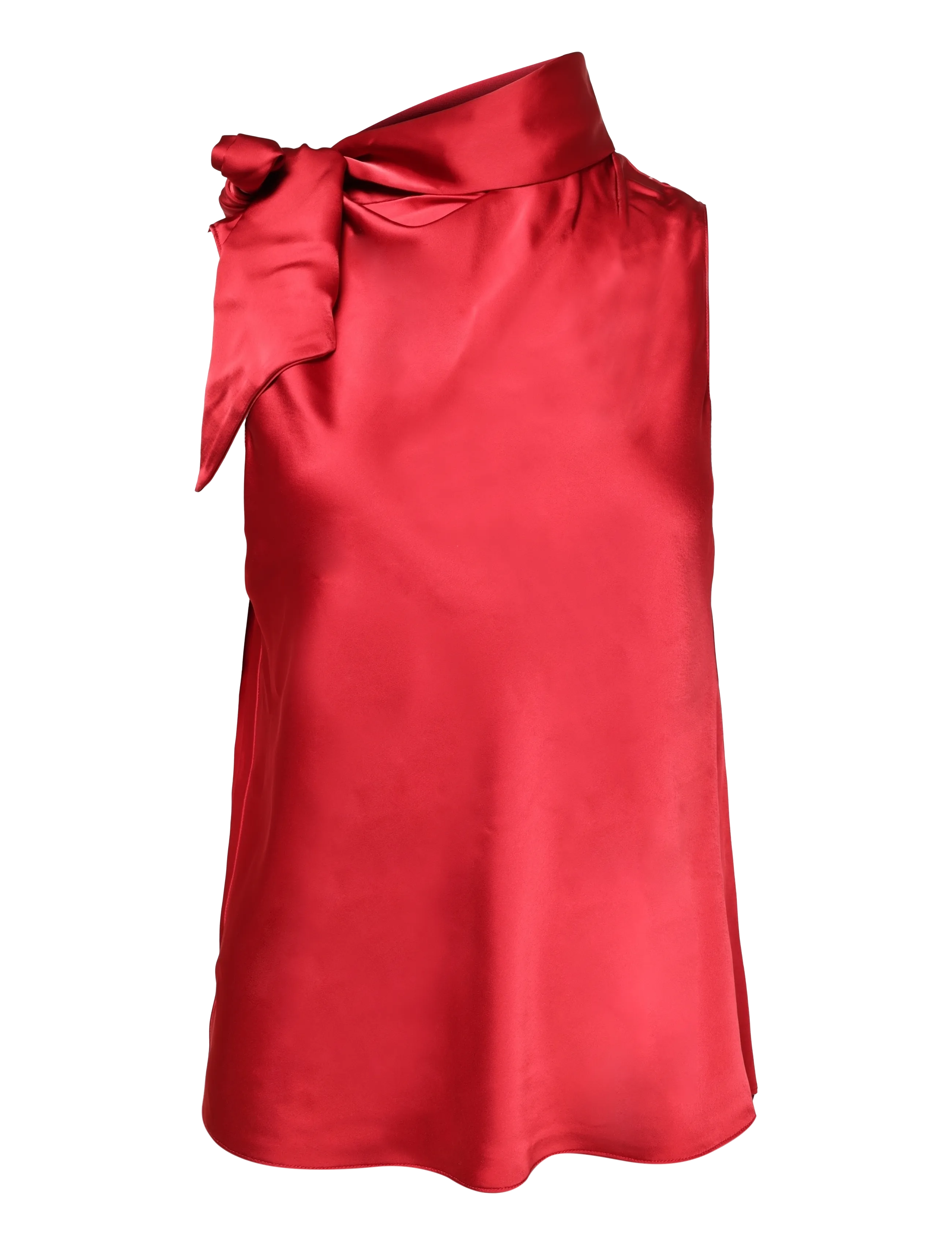 Lauren Ralph Lauren Tie-Neck Charmeuse Sleeveless Blouse, Kvinder, Ærmeløs Sløjfehals Bluse, Rød, Str: 32