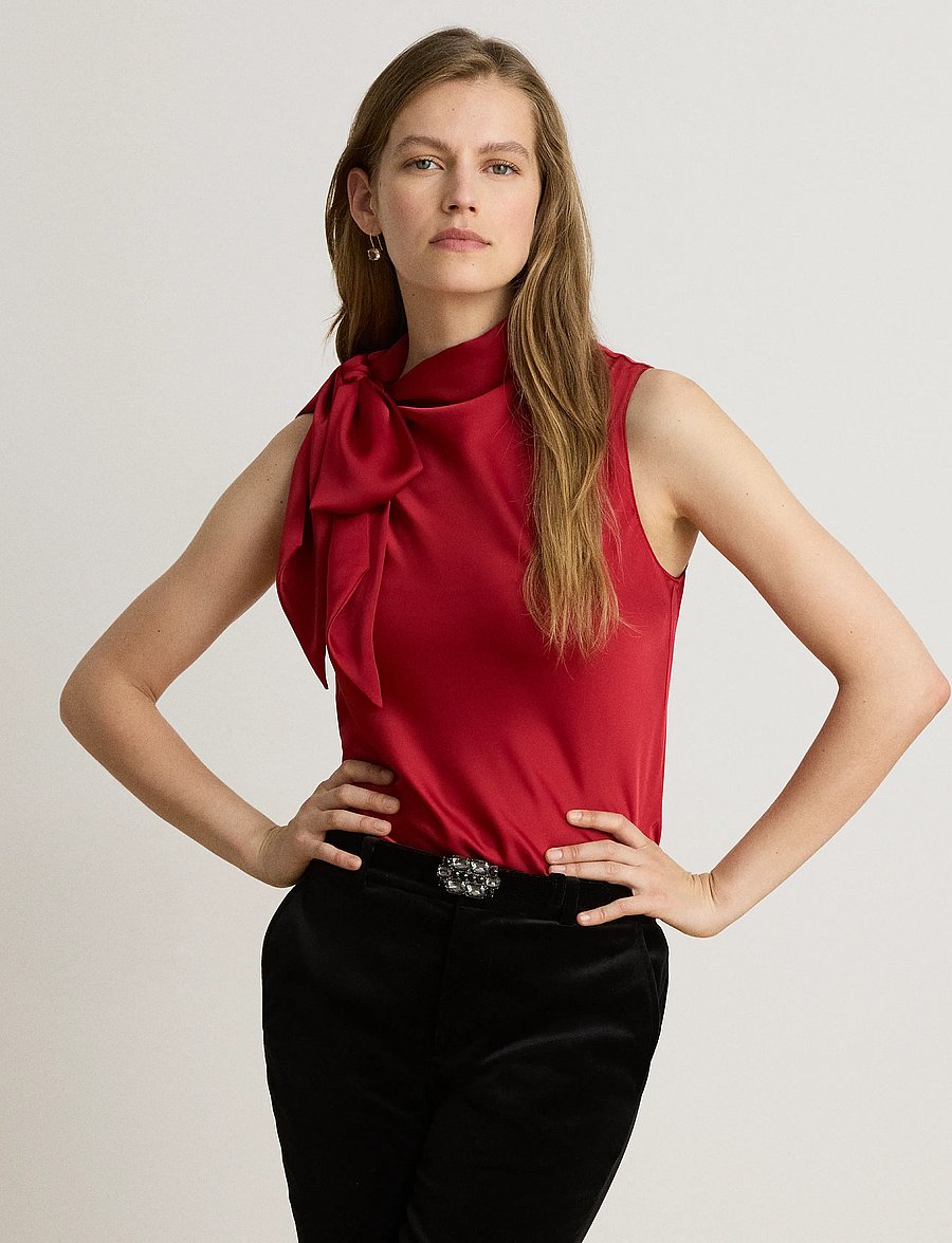 Lauren Ralph Lauren - Tie-Neck Charmeuse Sleeveless Blouse - Ærmeløse bluser - ralph red - 1