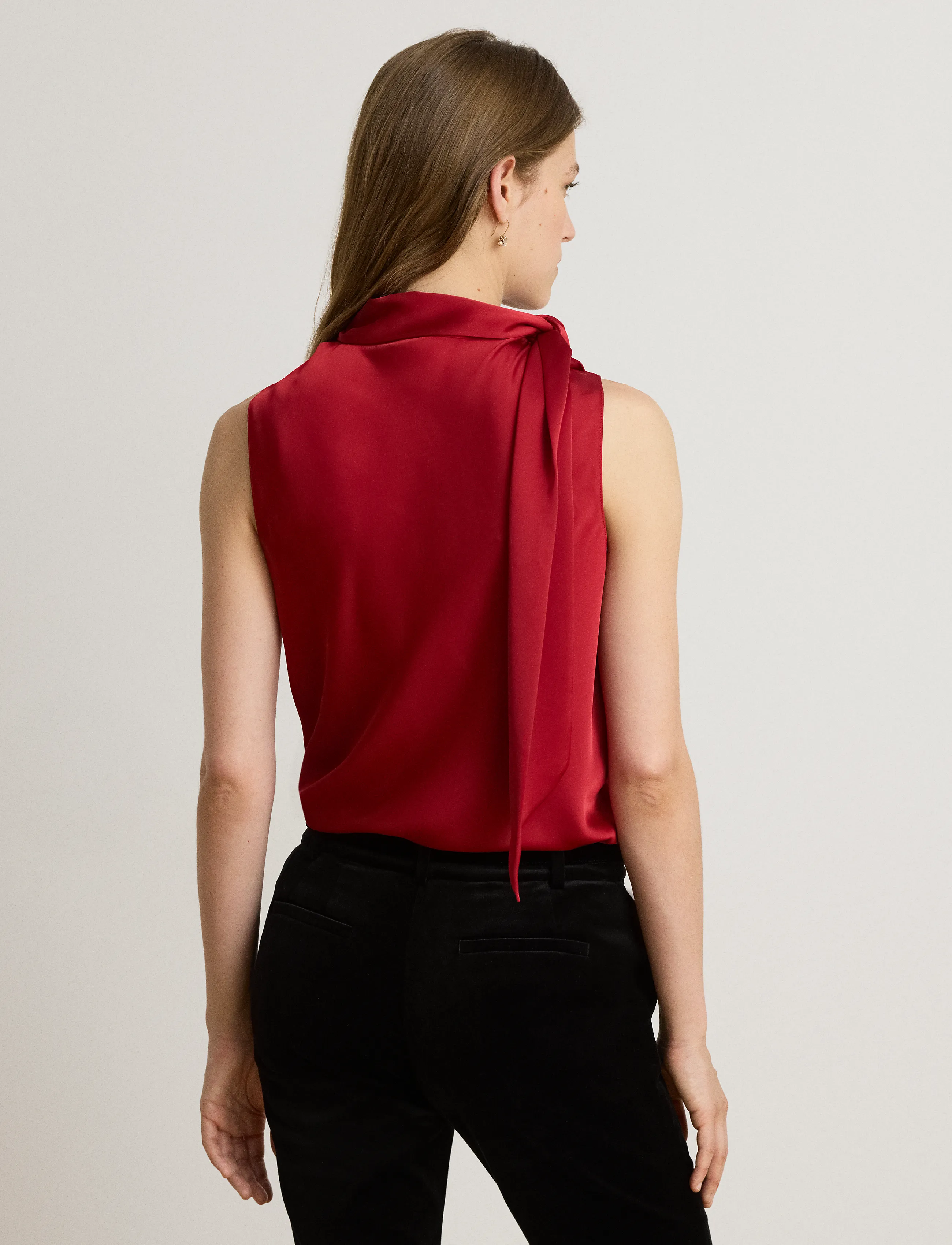 Lauren Ralph Lauren - Tie-Neck Charmeuse Sleeveless Blouse - ralph red - 4