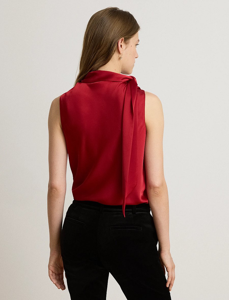 Lauren Ralph Lauren - Tie-Neck Charmeuse Sleeveless Blouse - Ærmeløse bluser - ralph red - 4