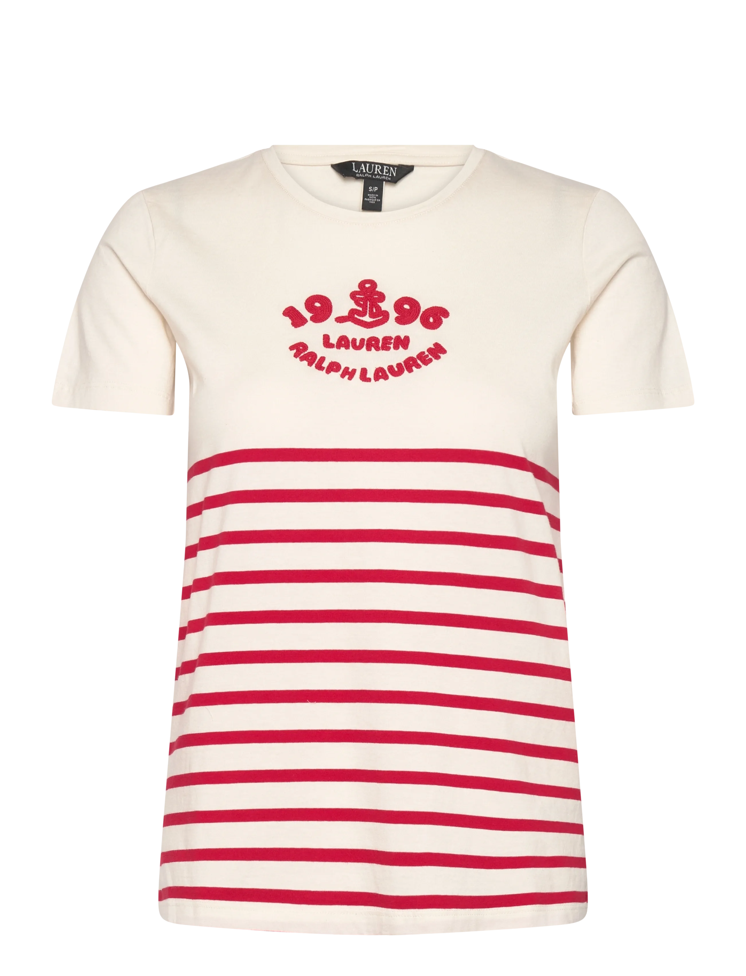 Lauren Ralph Lauren COTTON JERSEY-KNT-T-SHIRT - Ralph Lauren - MASCARPONE CREAM / red