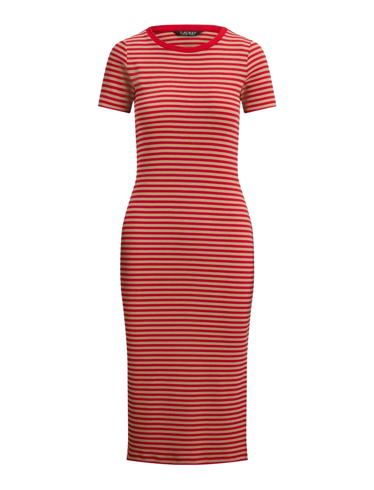 Lauren Ralph Lauren Striped Cotton-Blend Ribbed Tee Dress - Officewear - CRUISE RED/BIRCH / red