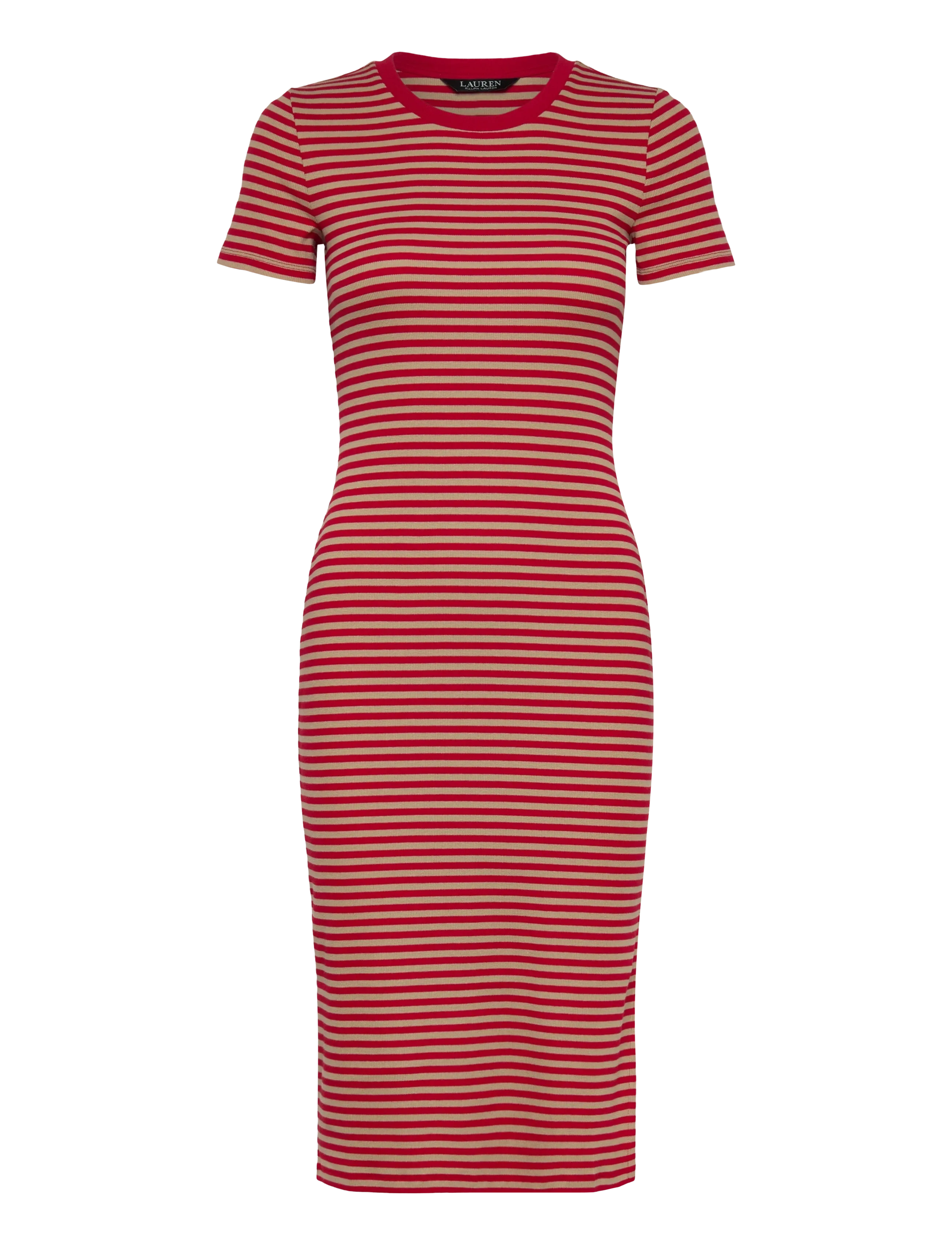 Lauren Ralph Lauren Striped Cotton-Blend Ribbed Tee Dress - T-Shirt-Kleider - CRUISE RED/BIRCH / red