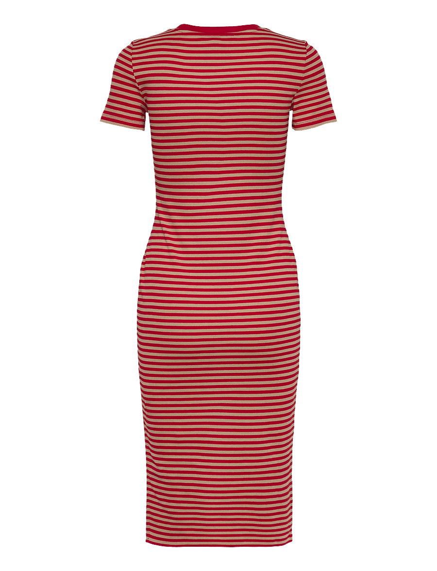 Lauren Ralph Lauren - Striped Cotton-Blend Ribbed Tee Dress - t-shirt jurken - cruise red/birch - 2