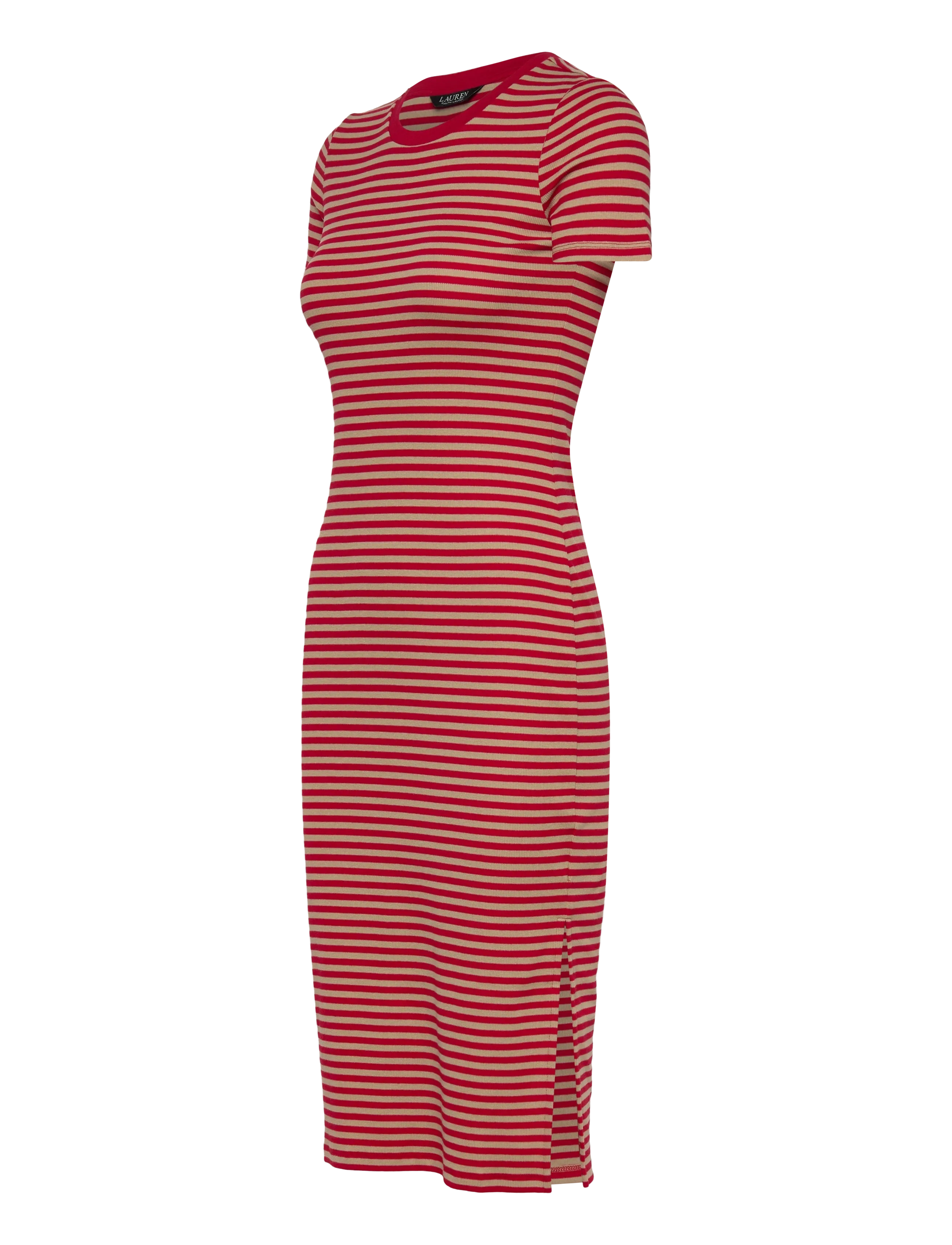 Lauren Ralph Lauren - Striped Cotton-Blend Ribbed Tee Dress - t-shirtkjoler - cruise red/birch - 3