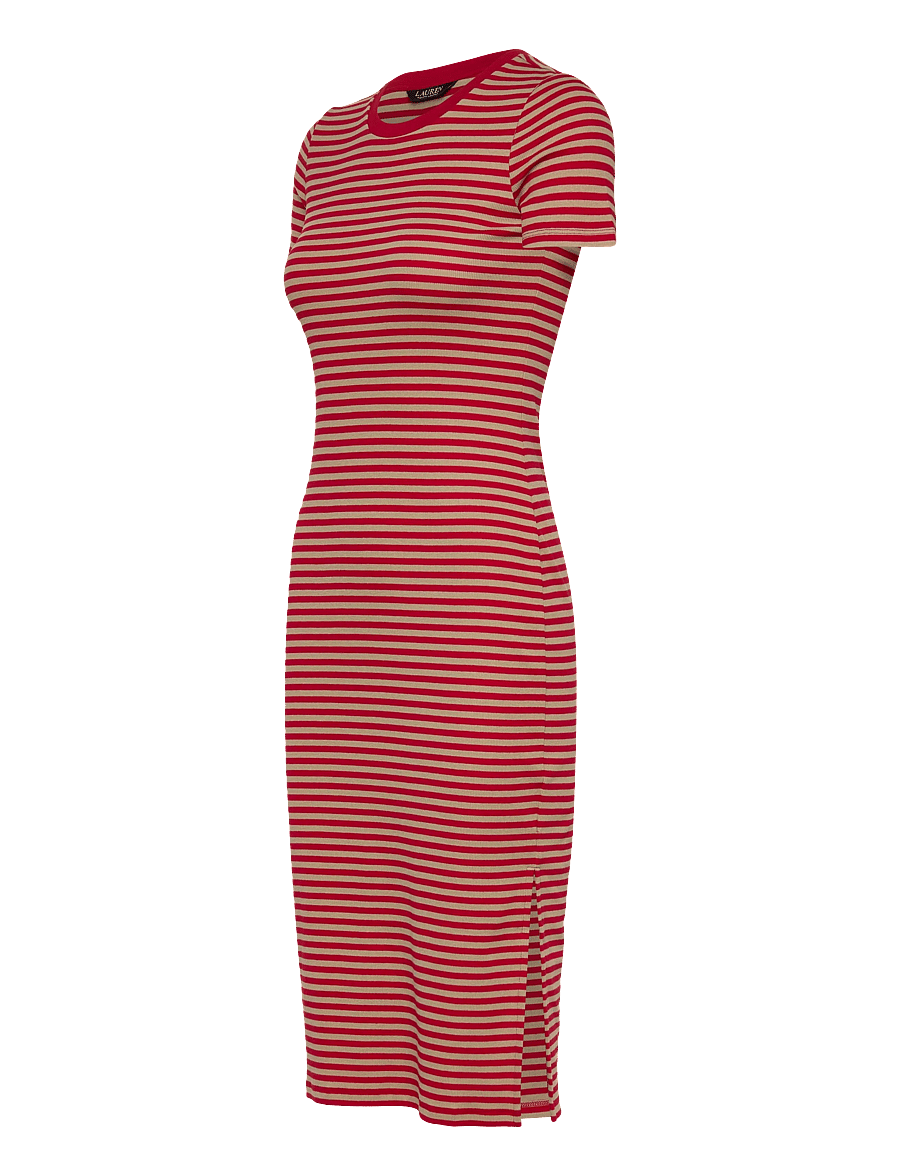 Lauren Ralph Lauren - Striped Cotton-Blend Ribbed Tee Dress - t-shirt jurken - cruise red/birch - 3
