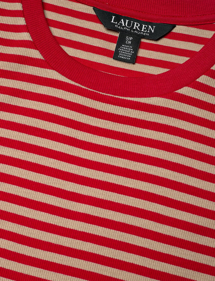 Lauren Ralph Lauren - Striped Cotton-Blend Ribbed Tee Dress - t-shirt jurken - cruise red/birch - 5