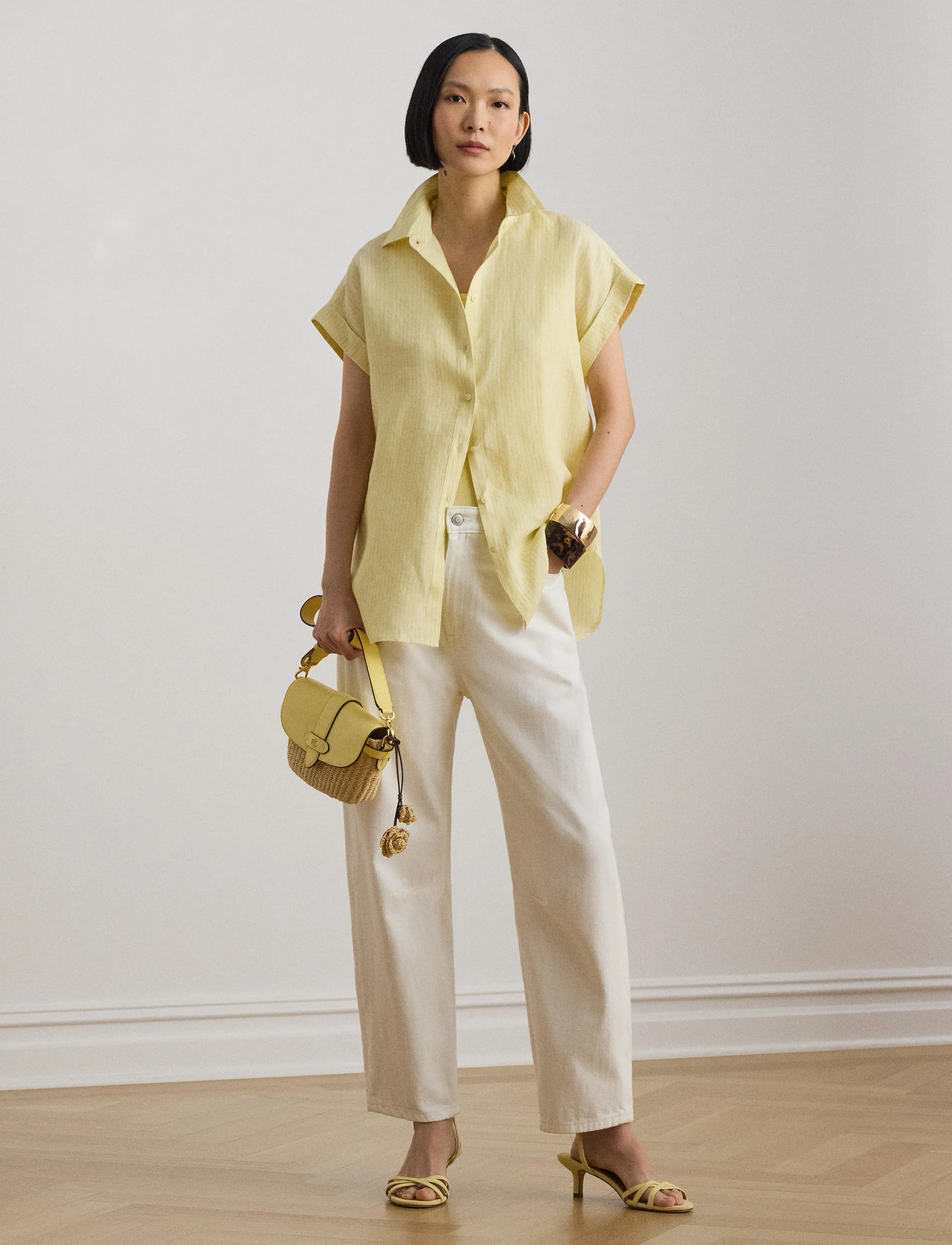Lauren Ralph Lauren TISSUE LINEN-WVN-SHIRT - Riided - YELLOW/WHITE / yellow