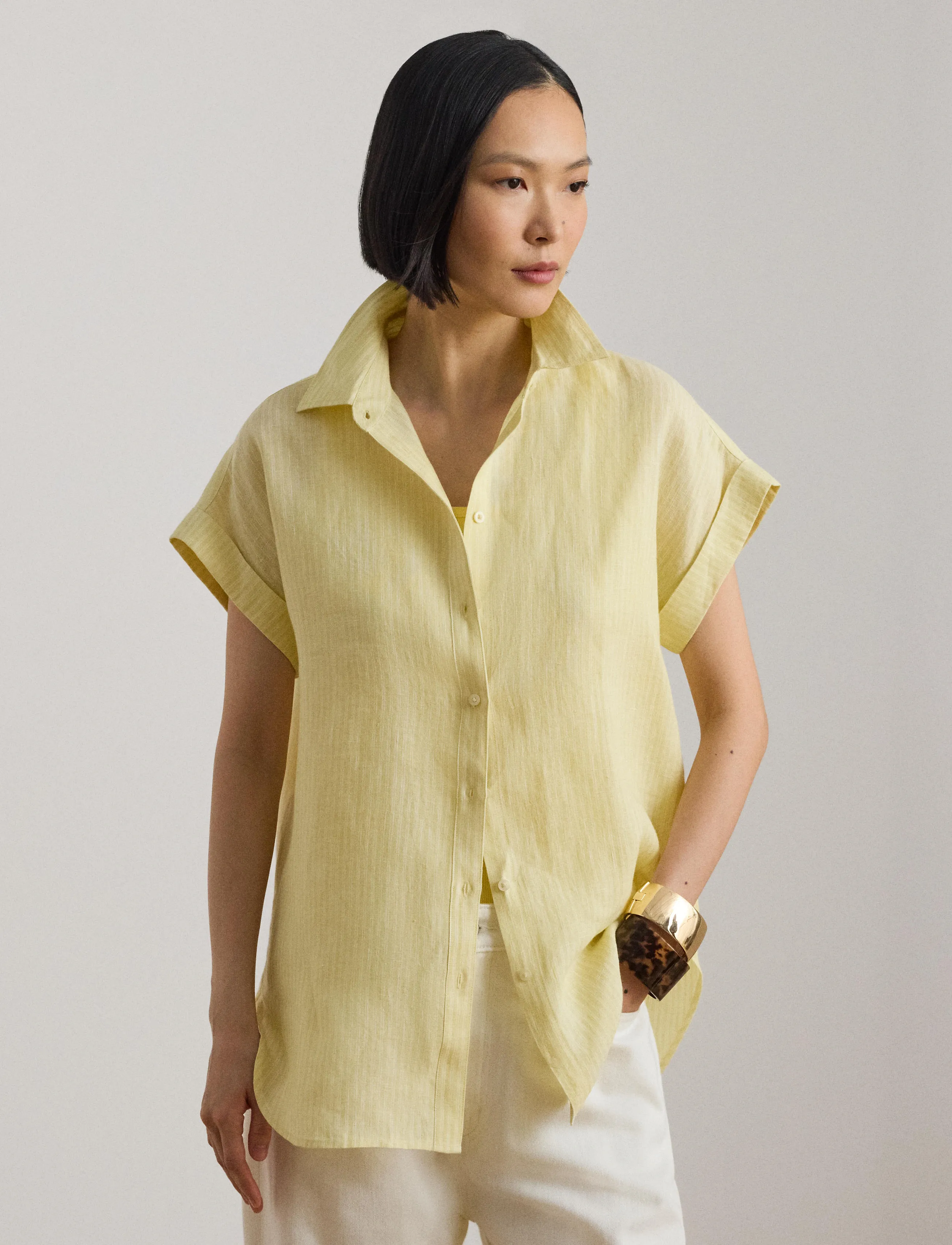 Lauren Ralph Lauren - TISSUE LINEN-WVN-SHIRT - hørskjorter - yellow/white - 3