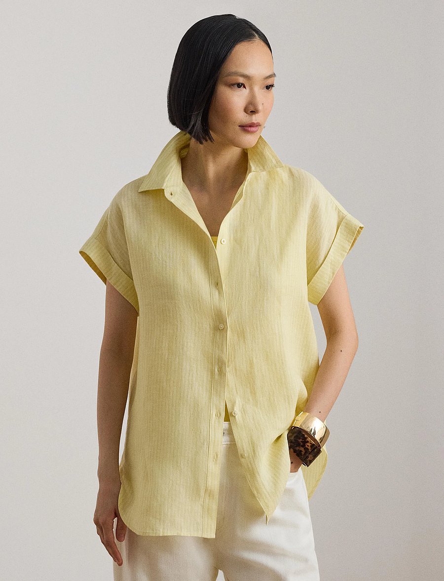 Lauren Ralph Lauren - TISSUE LINEN-WVN-SHIRT - leinenhemden - yellow/white - 3