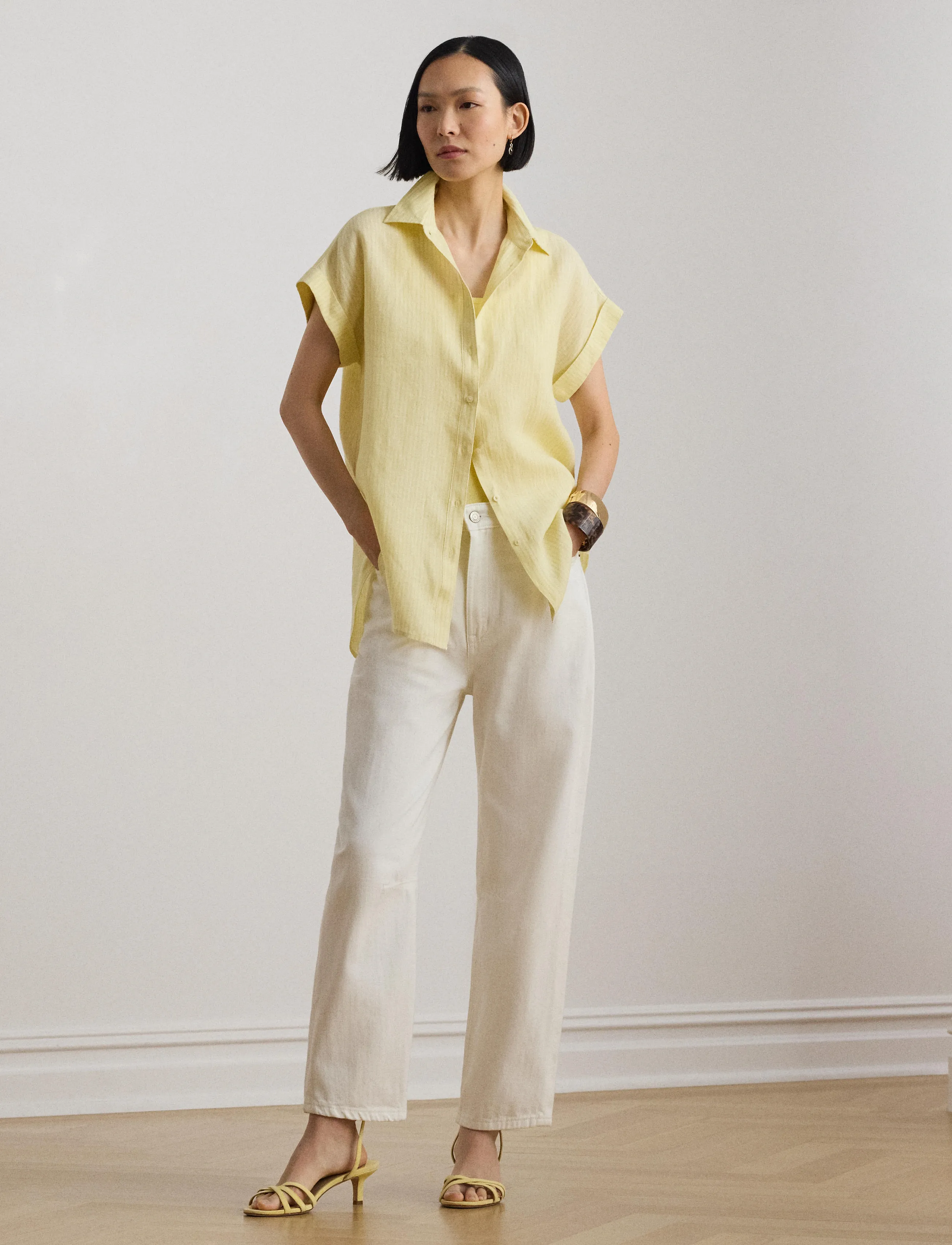 Lauren Ralph Lauren - TISSUE LINEN-WVN-SHIRT - hørskjorter - yellow/white - 5