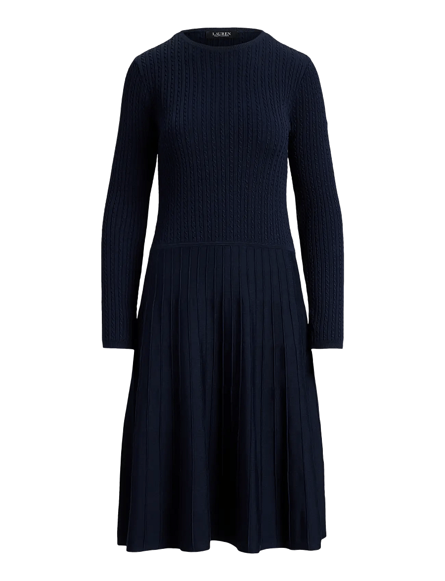 Lauren Ralph Lauren - BR RAYON PL CTN/NYL-SWTR-DRESSES - stickade klänningar - lauren navy - 1