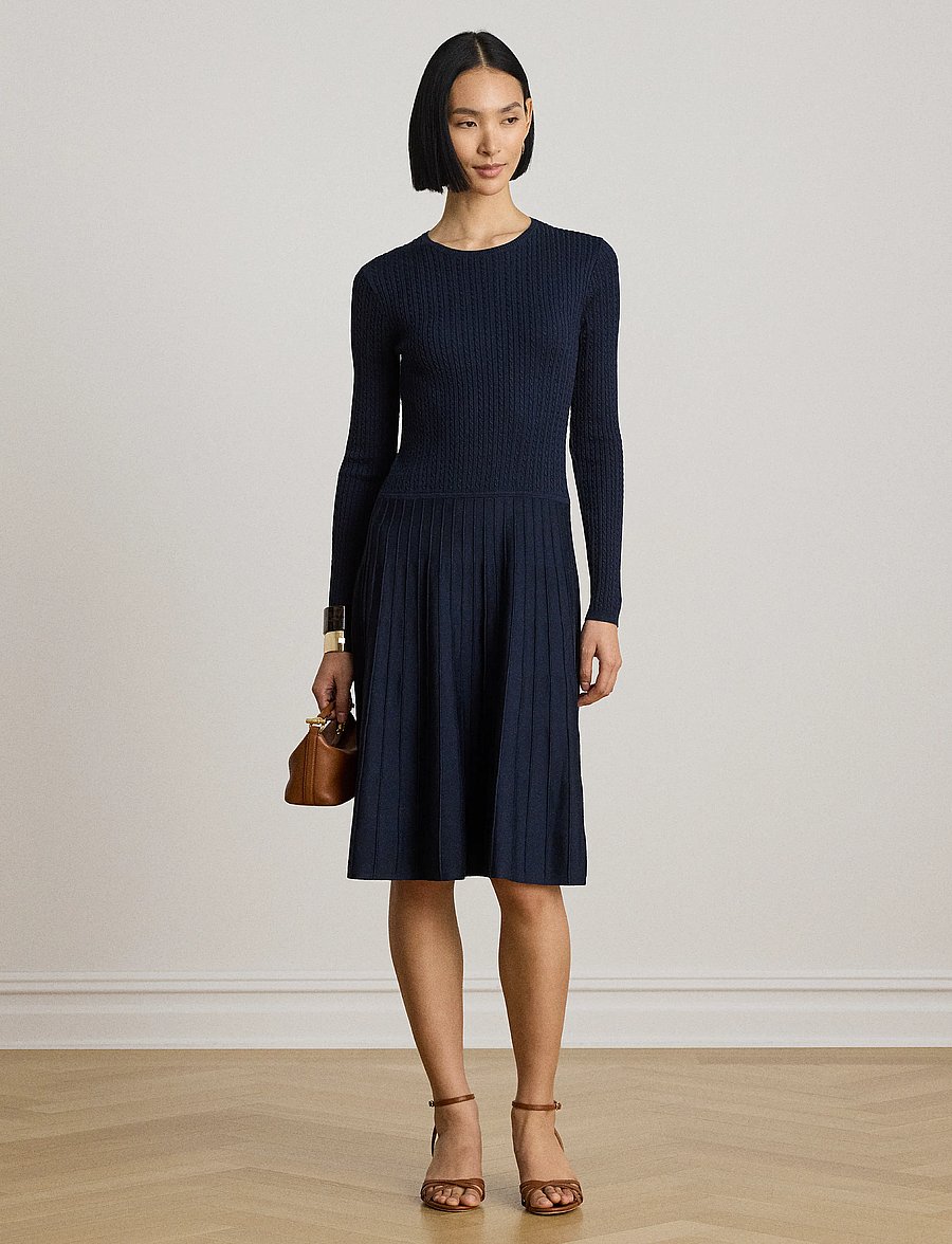Lauren Ralph Lauren - BR RAYON PL CTN/NYL-SWTR-DRESSES - stickade klänningar - lauren navy - 0