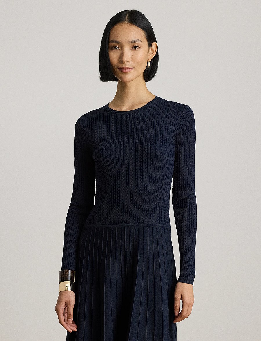 Lauren Ralph Lauren - BR RAYON PL CTN/NYL-SWTR-DRESSES - stickade klänningar - lauren navy - 3