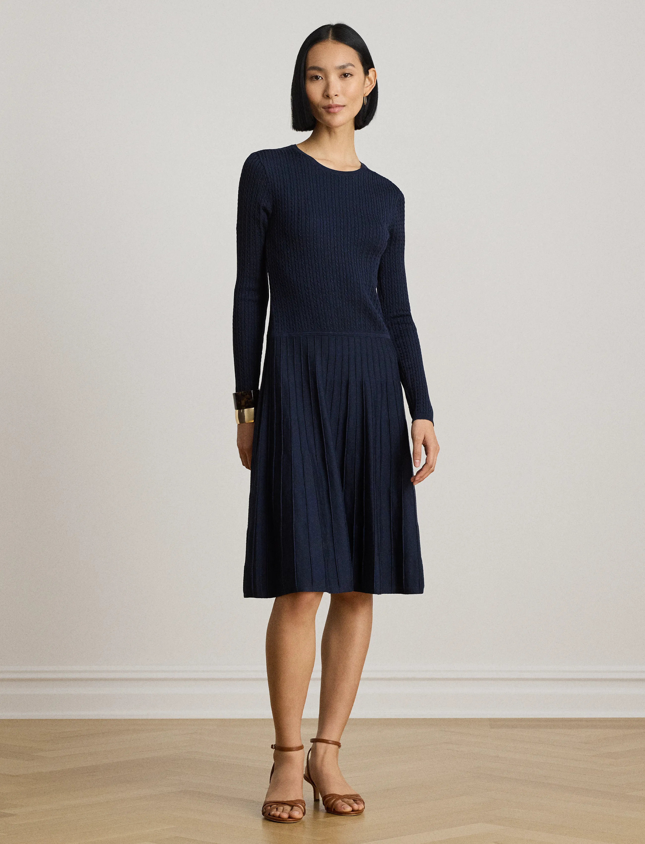 Lauren Ralph Lauren - BR RAYON PL CTN/NYL-SWTR-DRESSES - stickade klänningar - lauren navy - 4