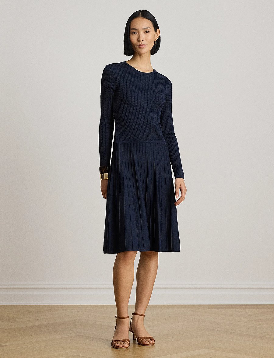 Lauren Ralph Lauren - BR RAYON PL CTN/NYL-SWTR-DRESSES - stickade klänningar - lauren navy - 4