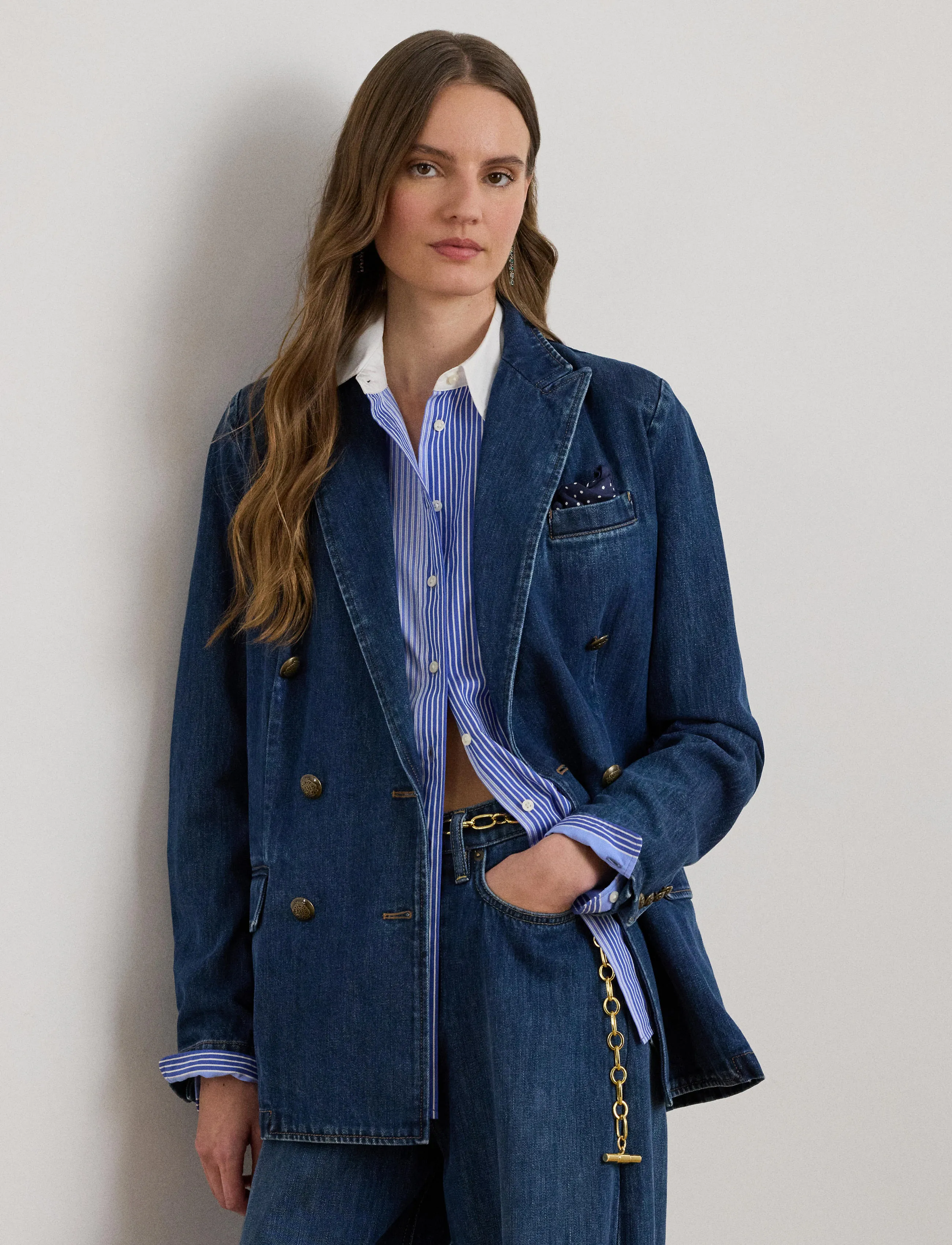 Lauren Ralph Lauren 3X1 RIGID DENIM-WVN-BLAZER/SPORT CO - Tøj - MAXEN WASH / blue