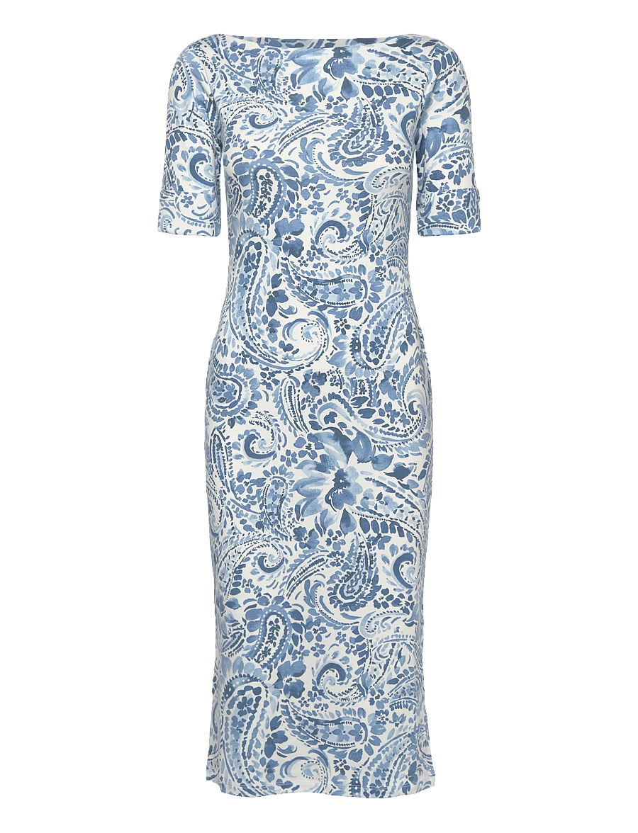 Lauren Ralph Lauren - REFINED STR 1X1 RIB-KNT-DRESSES - t-shirtklänningar - white/blue - 1