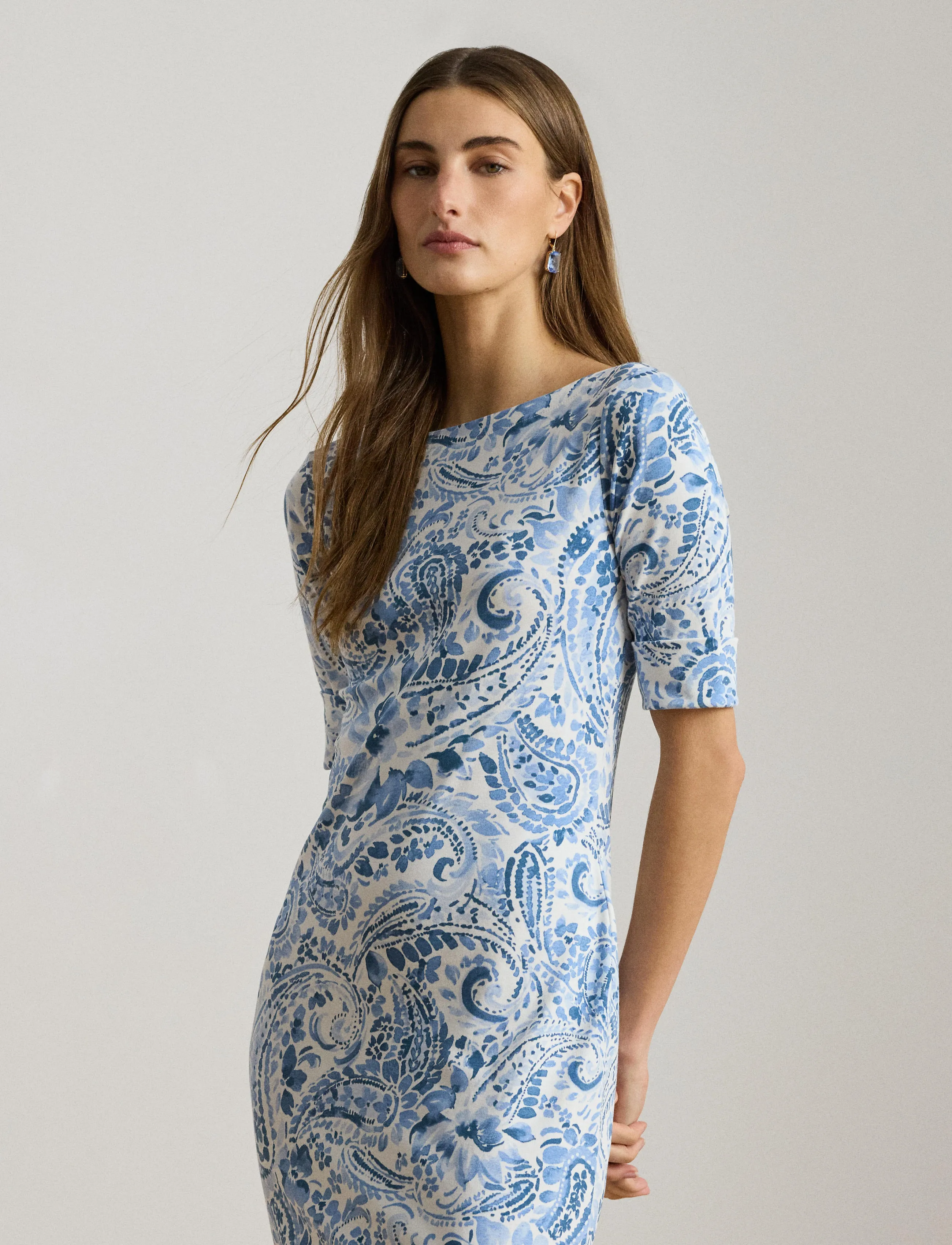 Lauren Ralph Lauren Refined Str 1X1 Rib-Knt-Dresses, XL, Blue, Kjoler > Knælange Og Midi, Dame