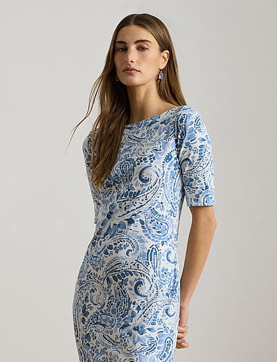 ralph lauren bodycon dress Lauren Ralph Lauren Women's Button-Trim Ribbed Round Neck Dress