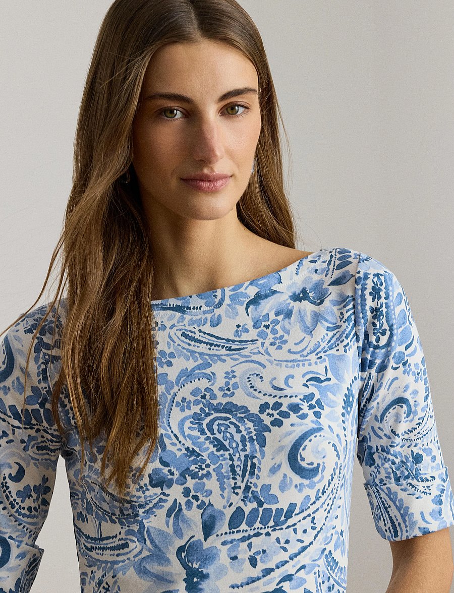 Lauren Ralph Lauren - REFINED STR 1X1 RIB-KNT-DRESSES - t-shirtklänningar - white/blue - 4
