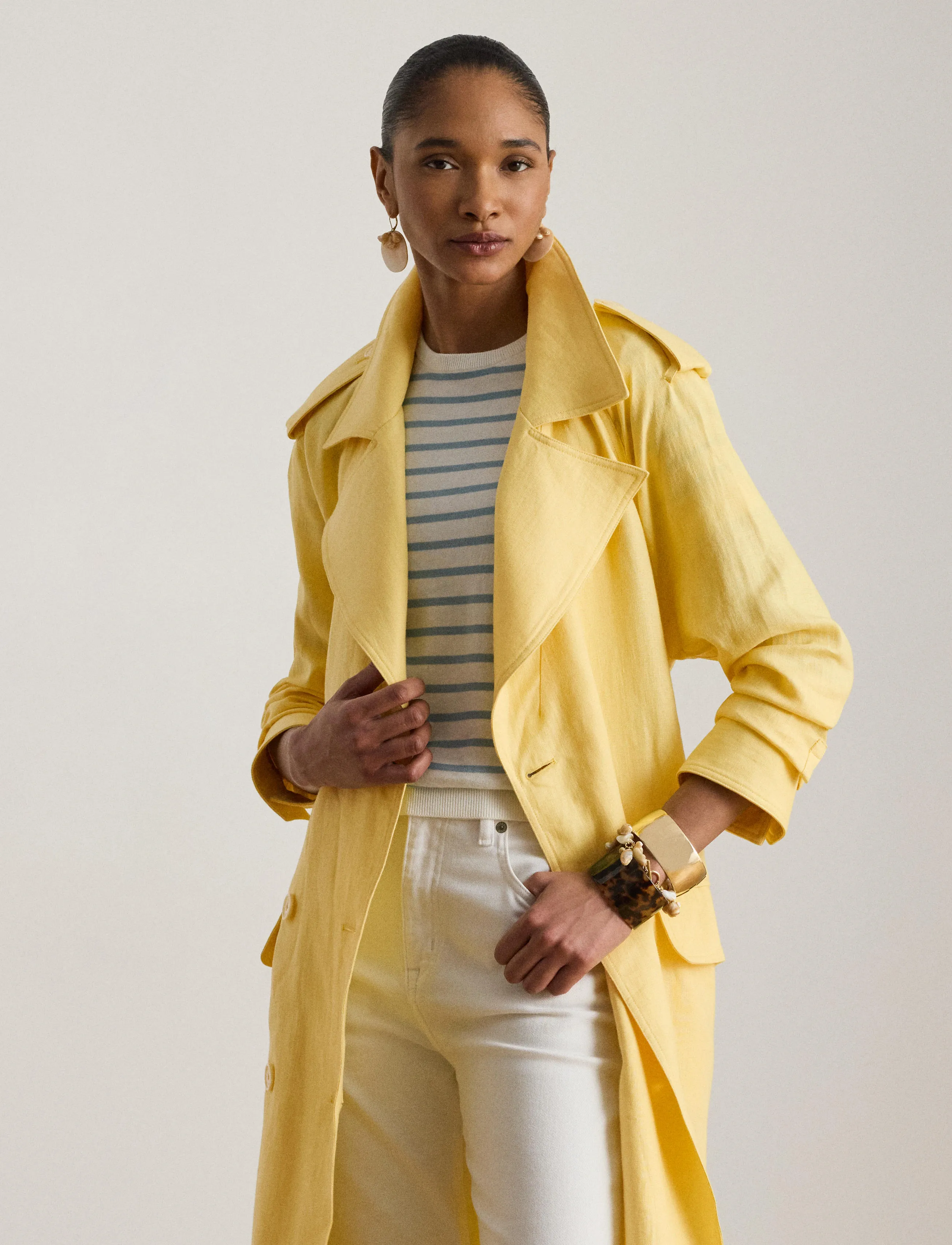 Lauren Ralph Classic Linen-Wvn-Coat, 42, Coats, Gelb - Trench Frauen