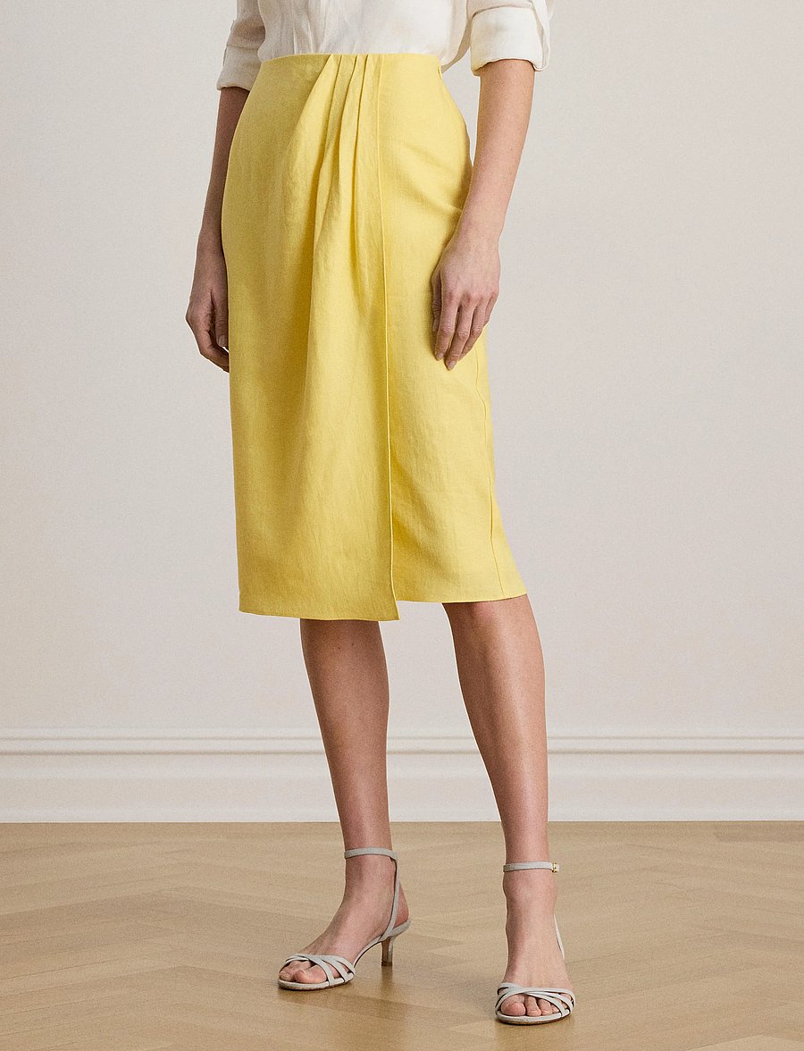 Lauren Ralph Lauren - SOFT DRAPEY LINEN-WVN-SKIRT - midi-röcke - lemon sorbet - 0