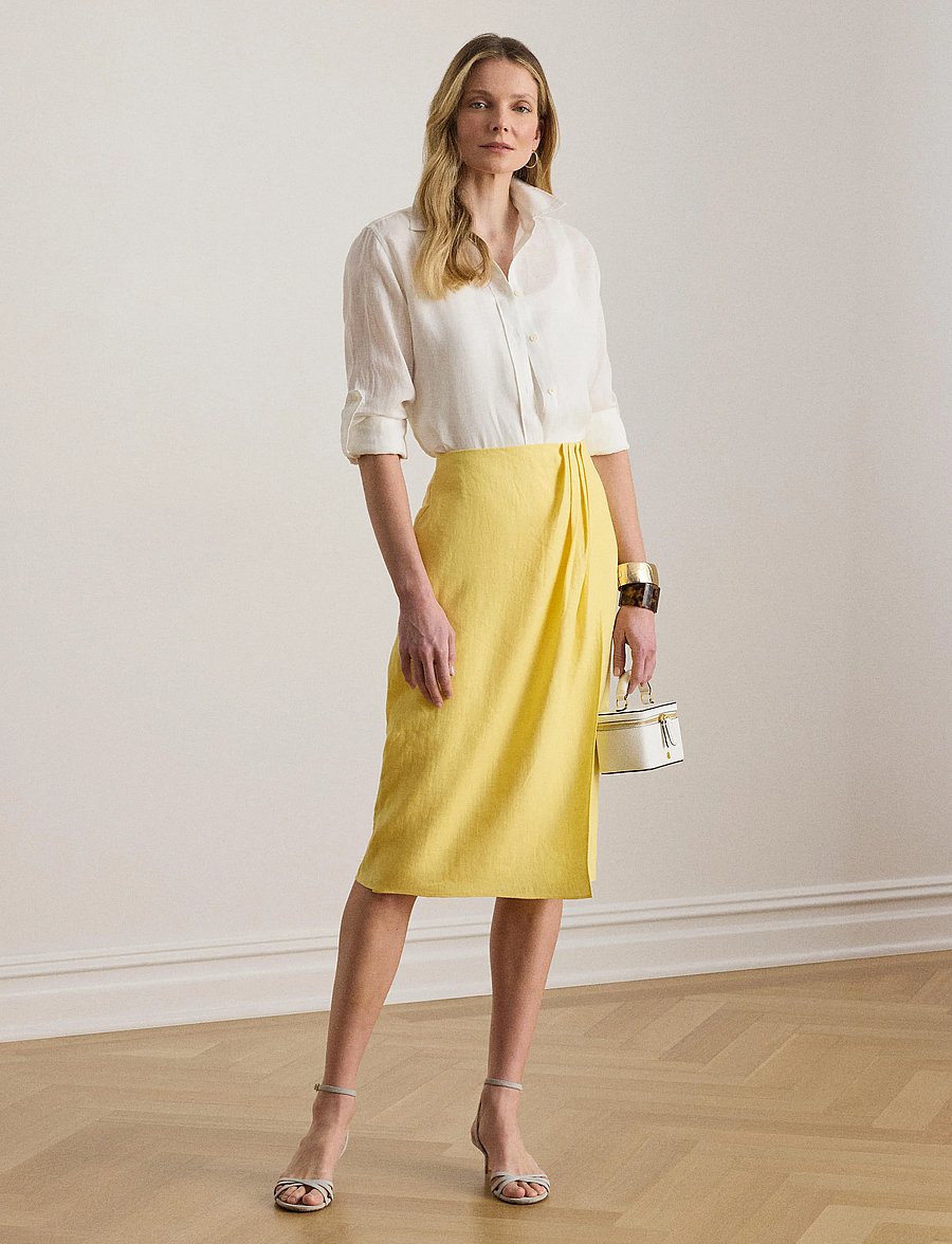 Lauren Ralph Lauren - SOFT DRAPEY LINEN-WVN-SKIRT - midi-röcke - lemon sorbet - 3