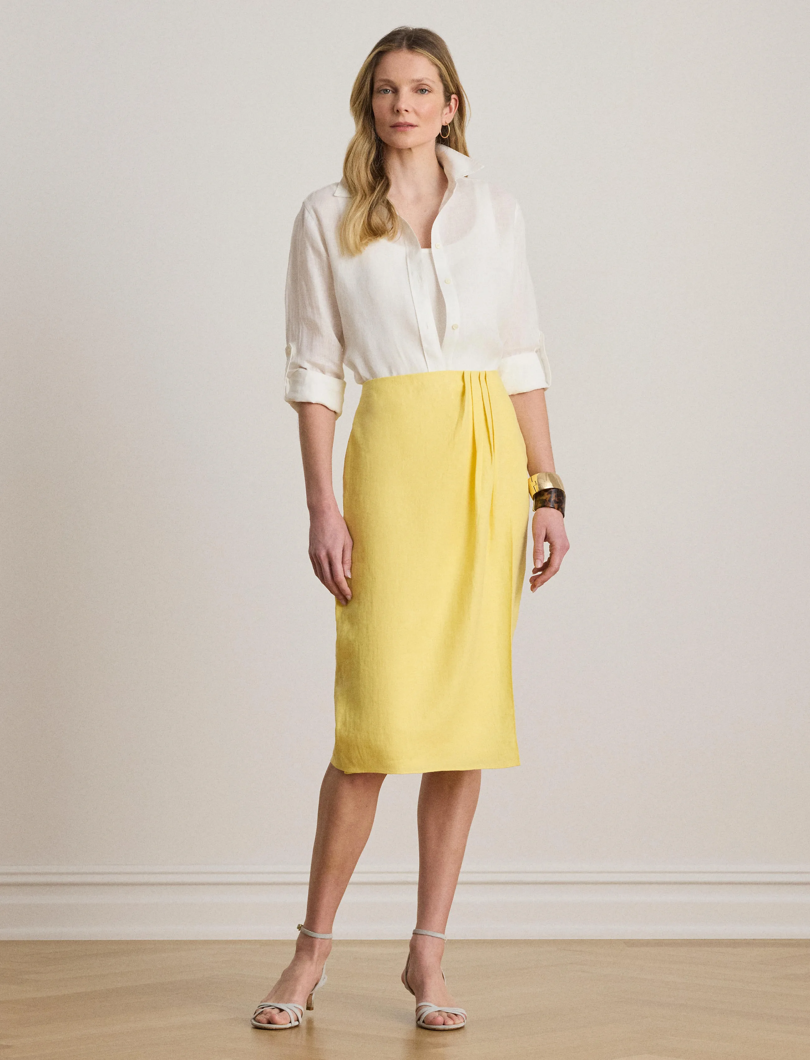 Lauren Ralph Lauren - SOFT DRAPEY LINEN-WVN-SKIRT - midi-röcke - lemon sorbet - 5