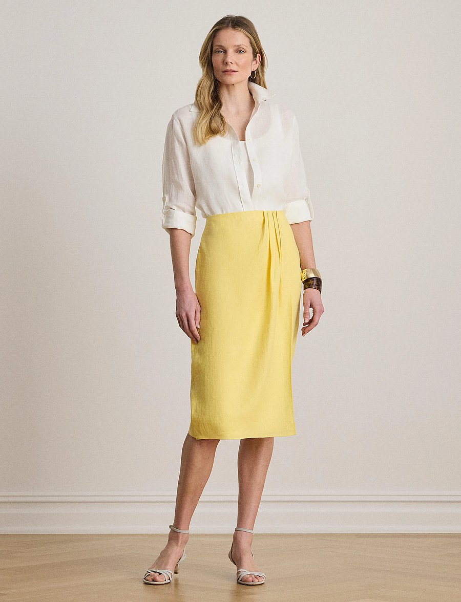 Lauren Ralph Lauren - SOFT DRAPEY LINEN-WVN-SKIRT - midi-röcke - lemon sorbet - 5