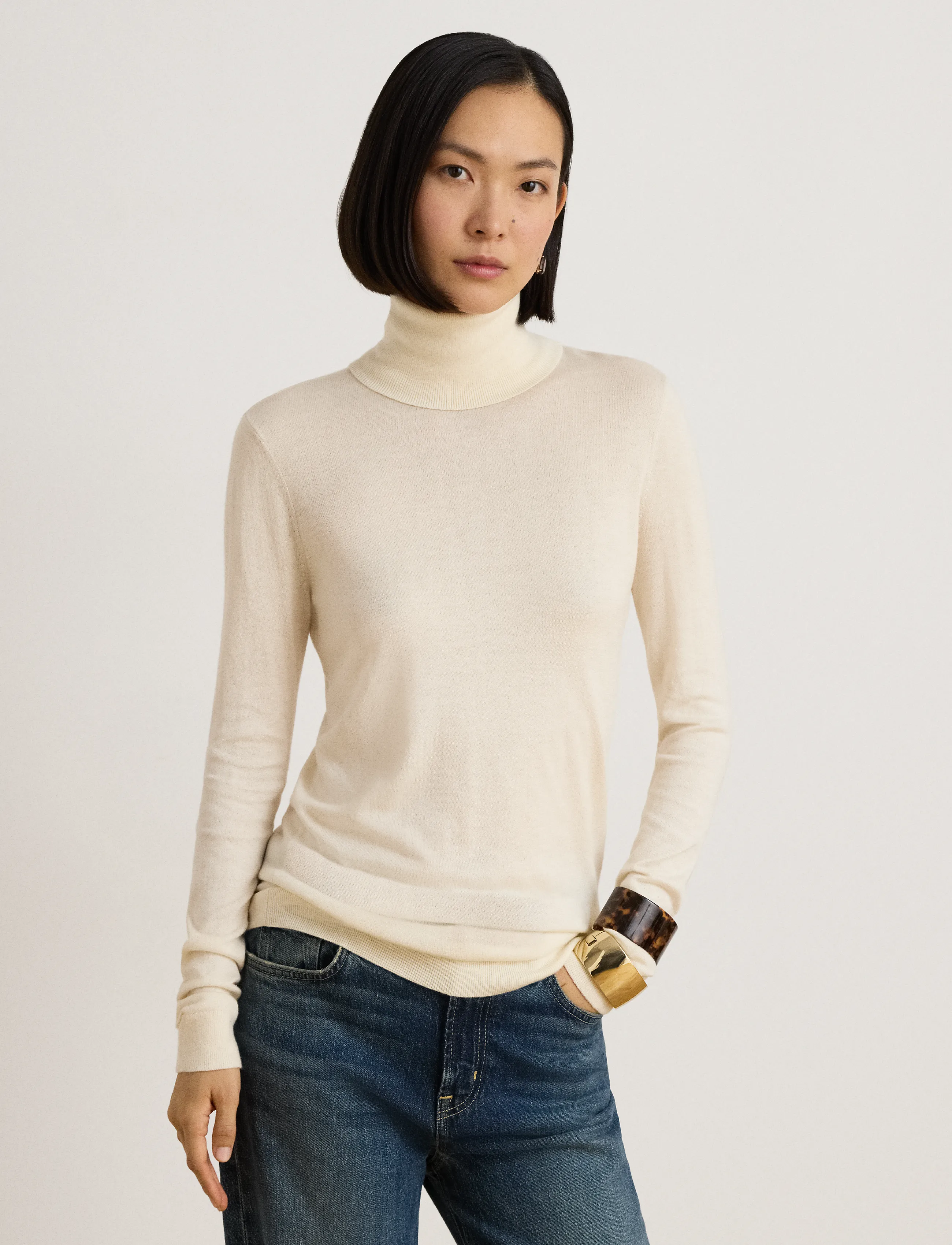 Lauren Ralph Lauren Turtleneck Sweater, Damen, Rollkragenpullover, Creme, Gr.M