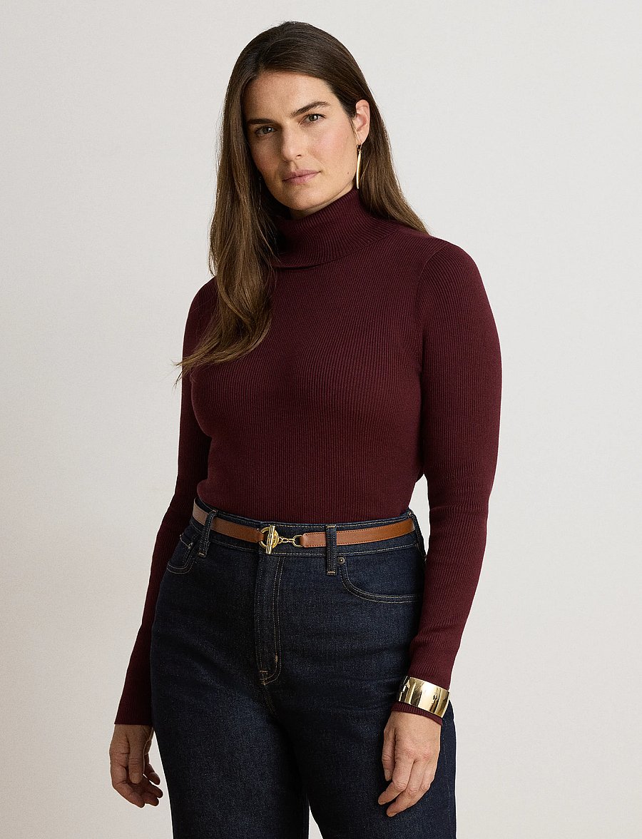 Lauren Ralph Lauren - Cotton-Blend Ribbed Turtleneck - turtlenecks - dark garnet - 0