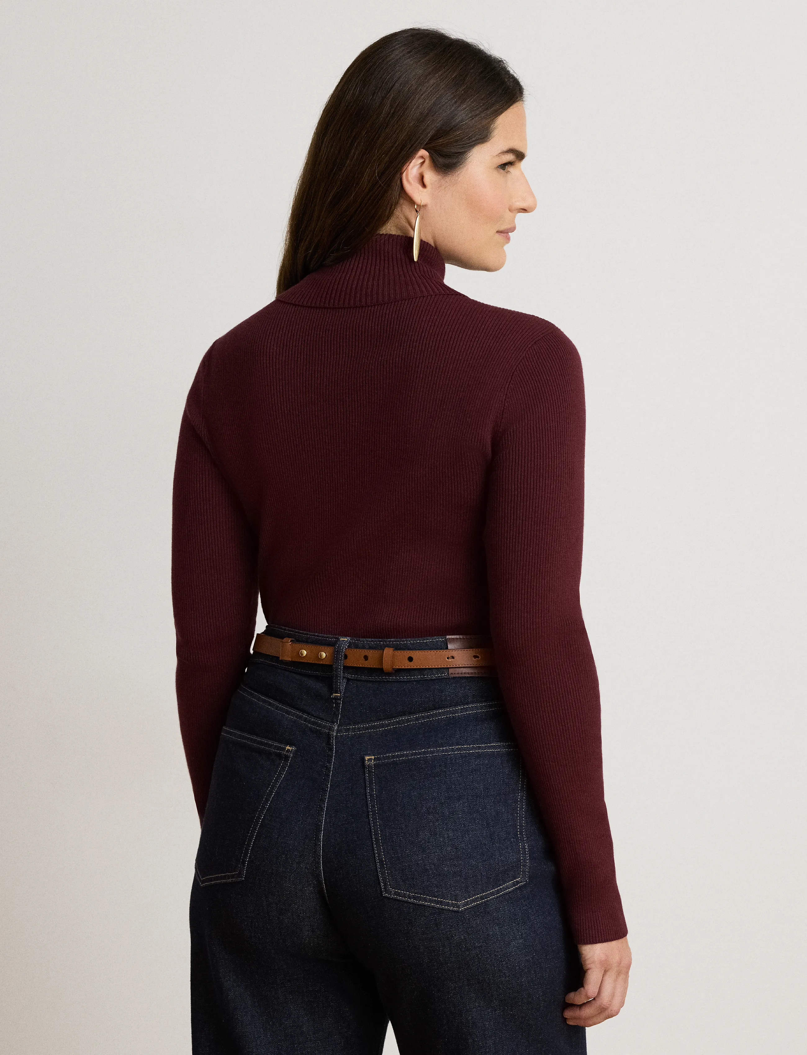 Lauren Ralph Lauren - Cotton-Blend Ribbed Turtleneck - turtlenecks - dark garnet - 3