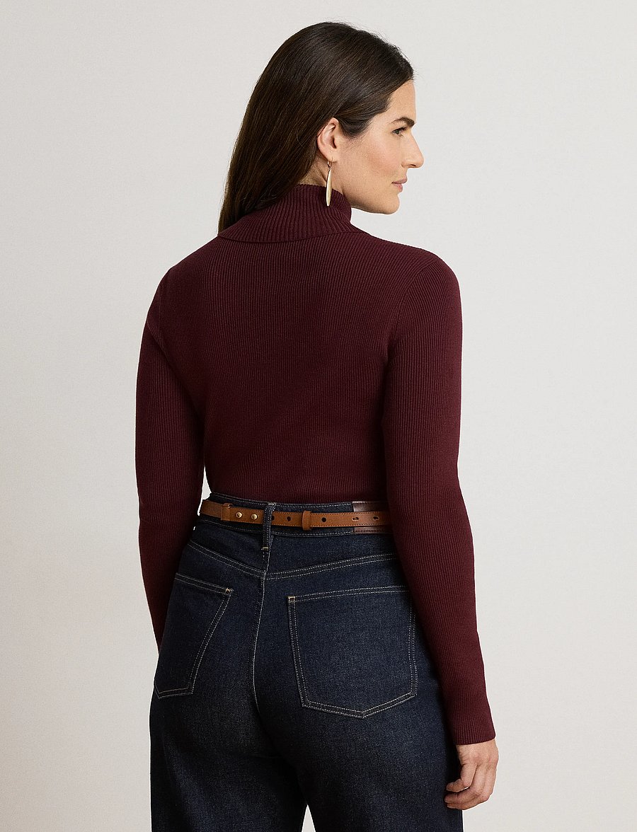 Lauren Ralph Lauren - Cotton-Blend Ribbed Turtleneck - turtlenecks - dark garnet - 3
