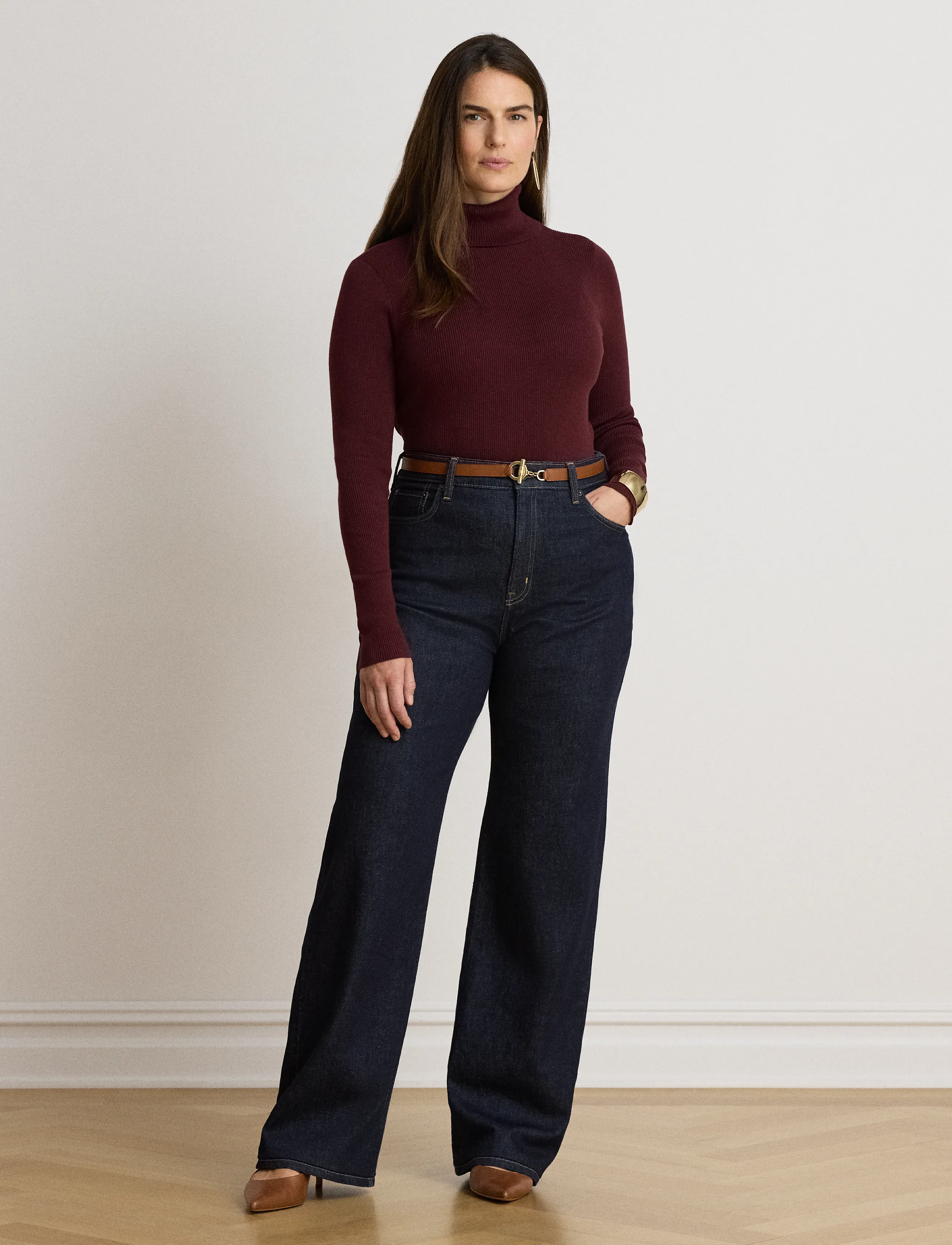 Lauren Ralph Lauren - Cotton-Blend Ribbed Turtleneck - turtlenecks - dark garnet - 4