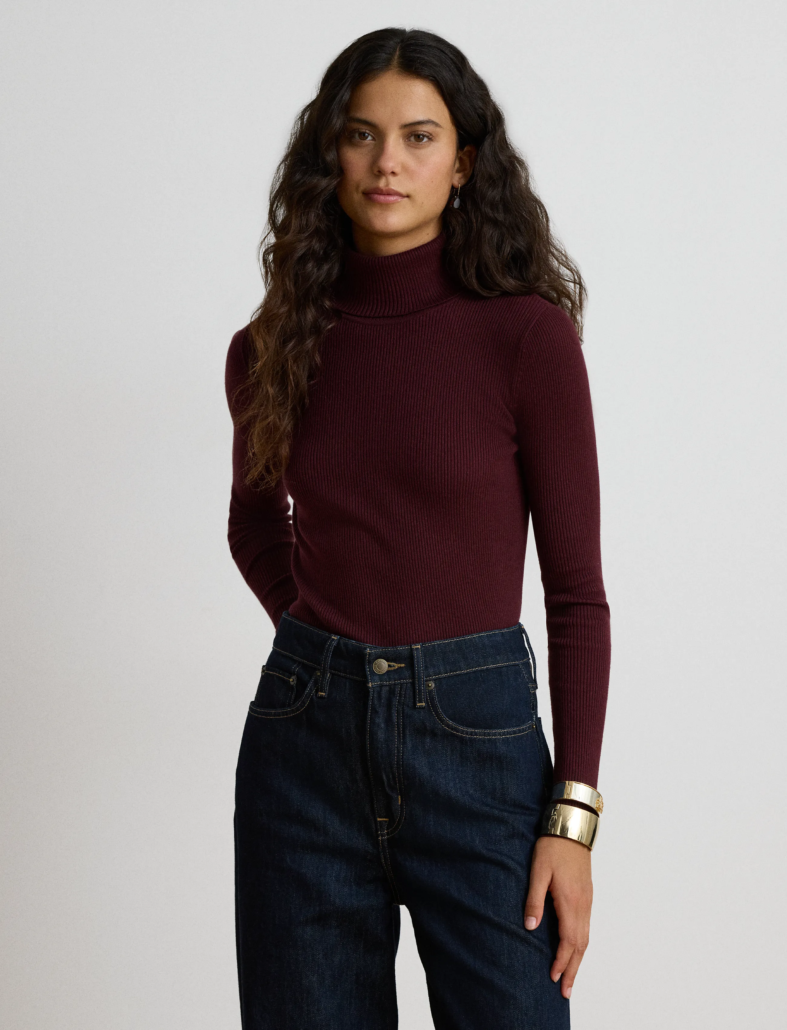 Lauren Ralph Lauren - Cotton-Blend Ribbed Turtleneck - turtlenecks - dark garnet - 5