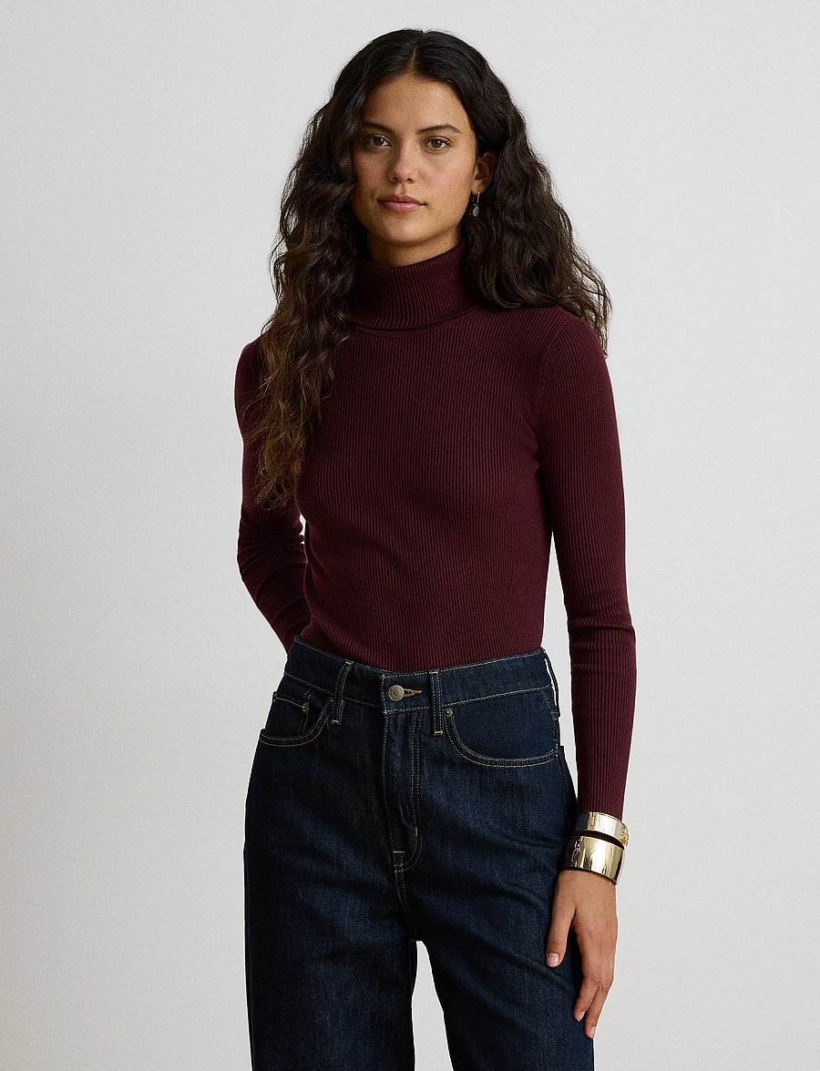 Lauren Ralph Lauren - Cotton-Blend Ribbed Turtleneck - turtlenecks - dark garnet - 5
