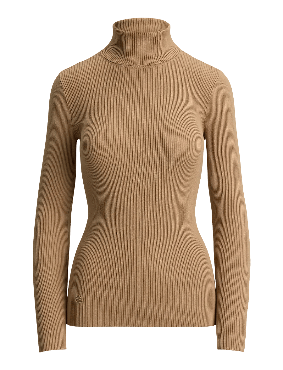 Lauren Ralph Lauren - Cotton-Blend Ribbed Turtleneck - rullekraver - lauren camel - 2