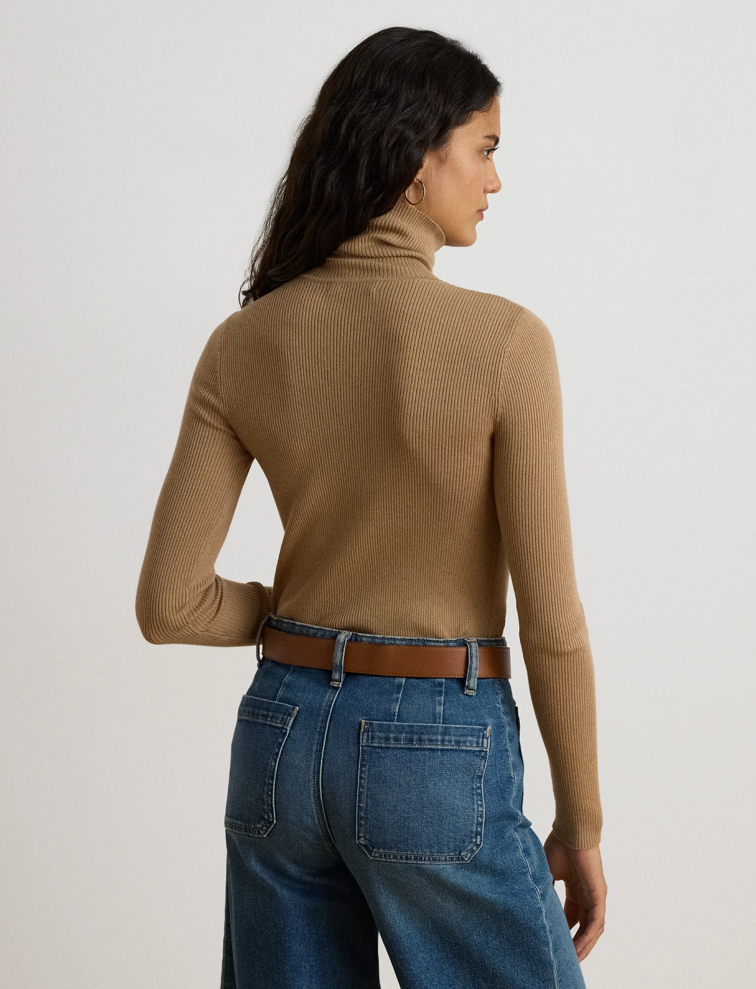 Lauren Ralph Lauren - Cotton-Blend Ribbed Turtleneck - rullekraver - lauren camel - 3
