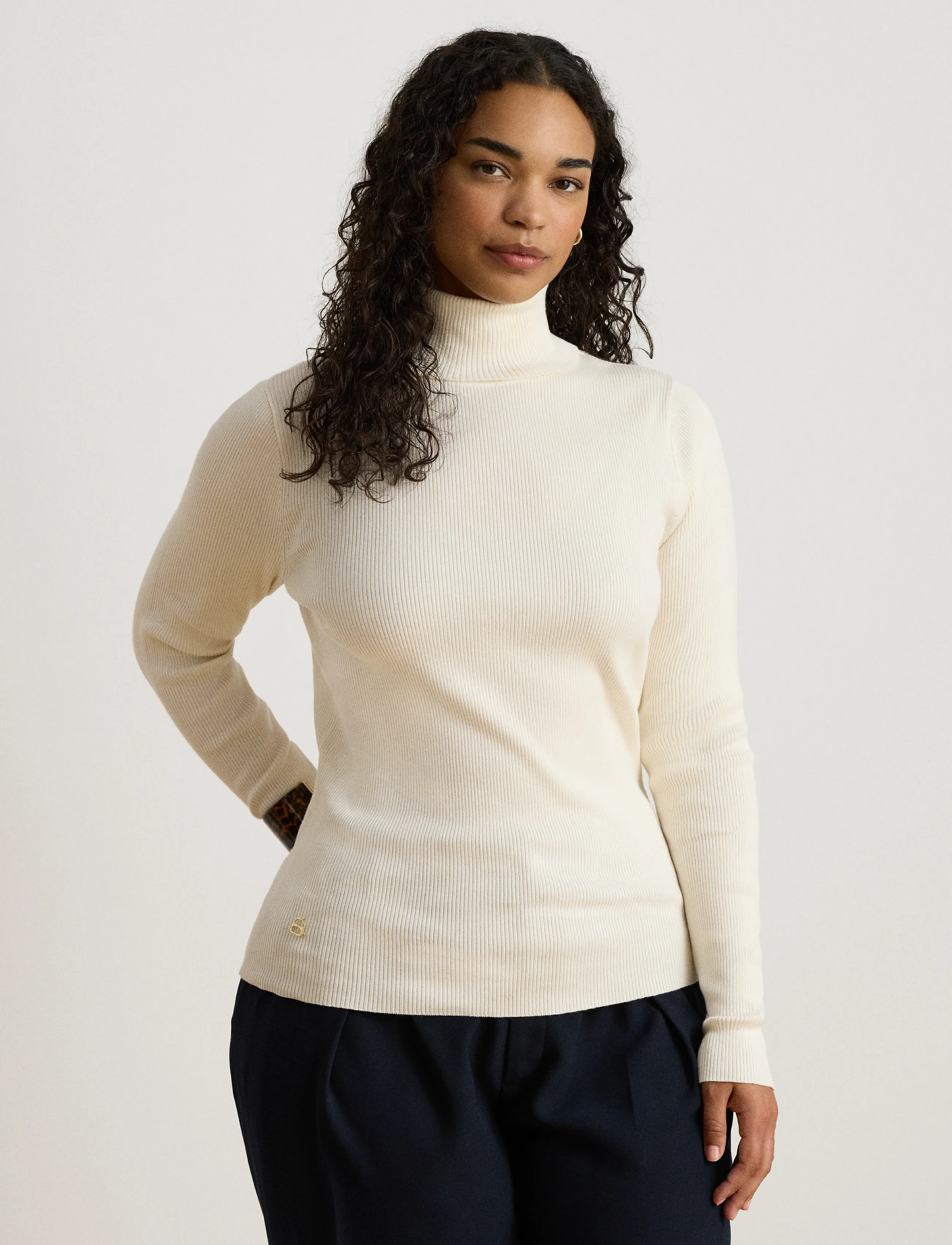 Lauren Ralph Lauren Cotton-Blend Ribbed Turtleneck - Lauren Ralph Lauren - MASCARPONE CREAM / cream