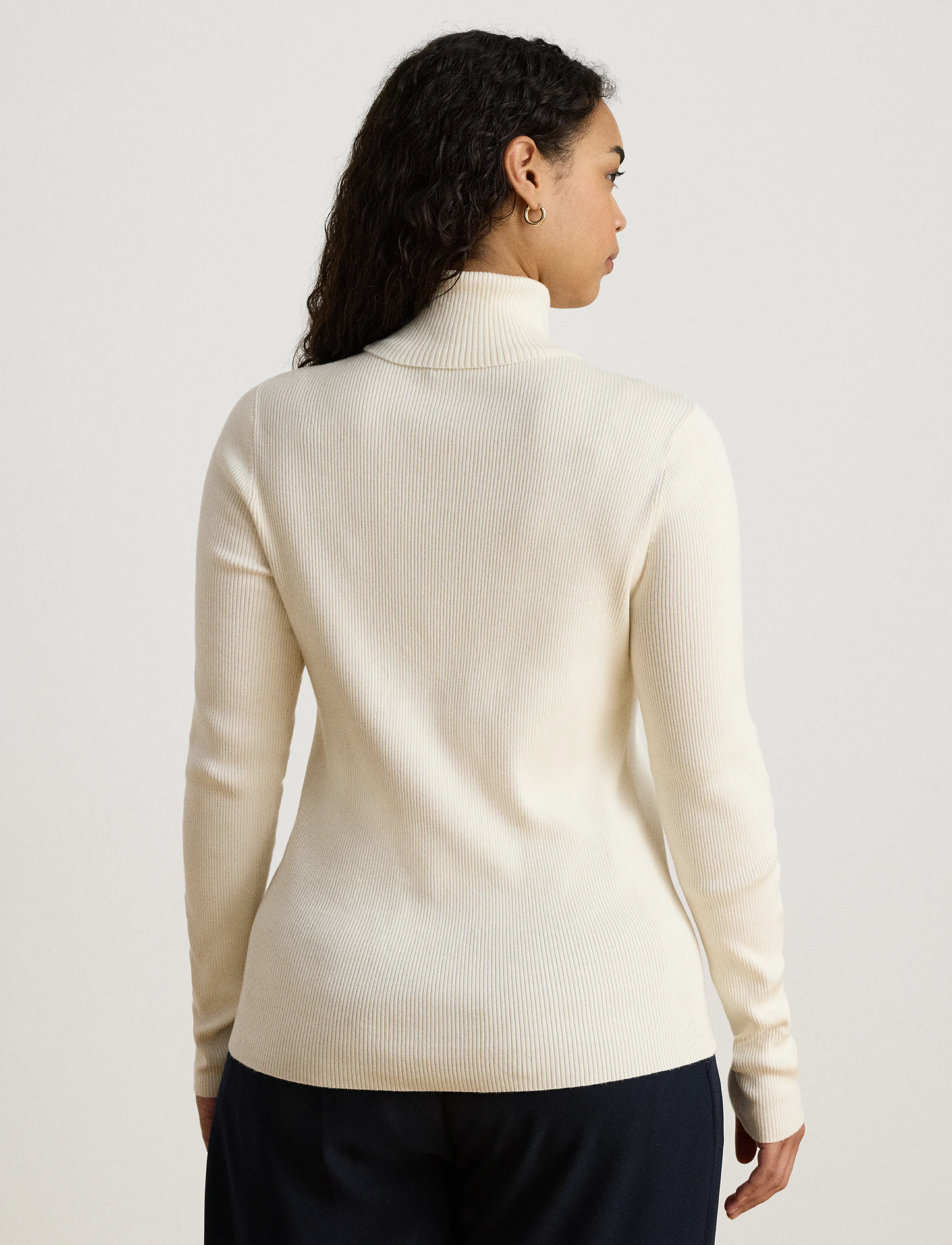 Lauren Ralph Lauren - Cotton-Blend Ribbed Turtleneck - rullekraver - mascarpone cream - 2
